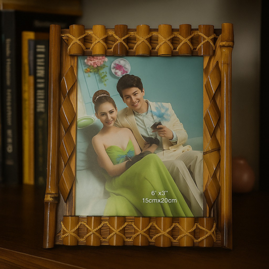 Handcrafted Bamboo Style Wooden Photo Frame for Tabletop & Wall Décor | 6x8 Inch (15cm x 20cm) Vintage Design Picture Frame | Rustic Natural Finish Frame for Living Room, Bedroom, Office & Gifting