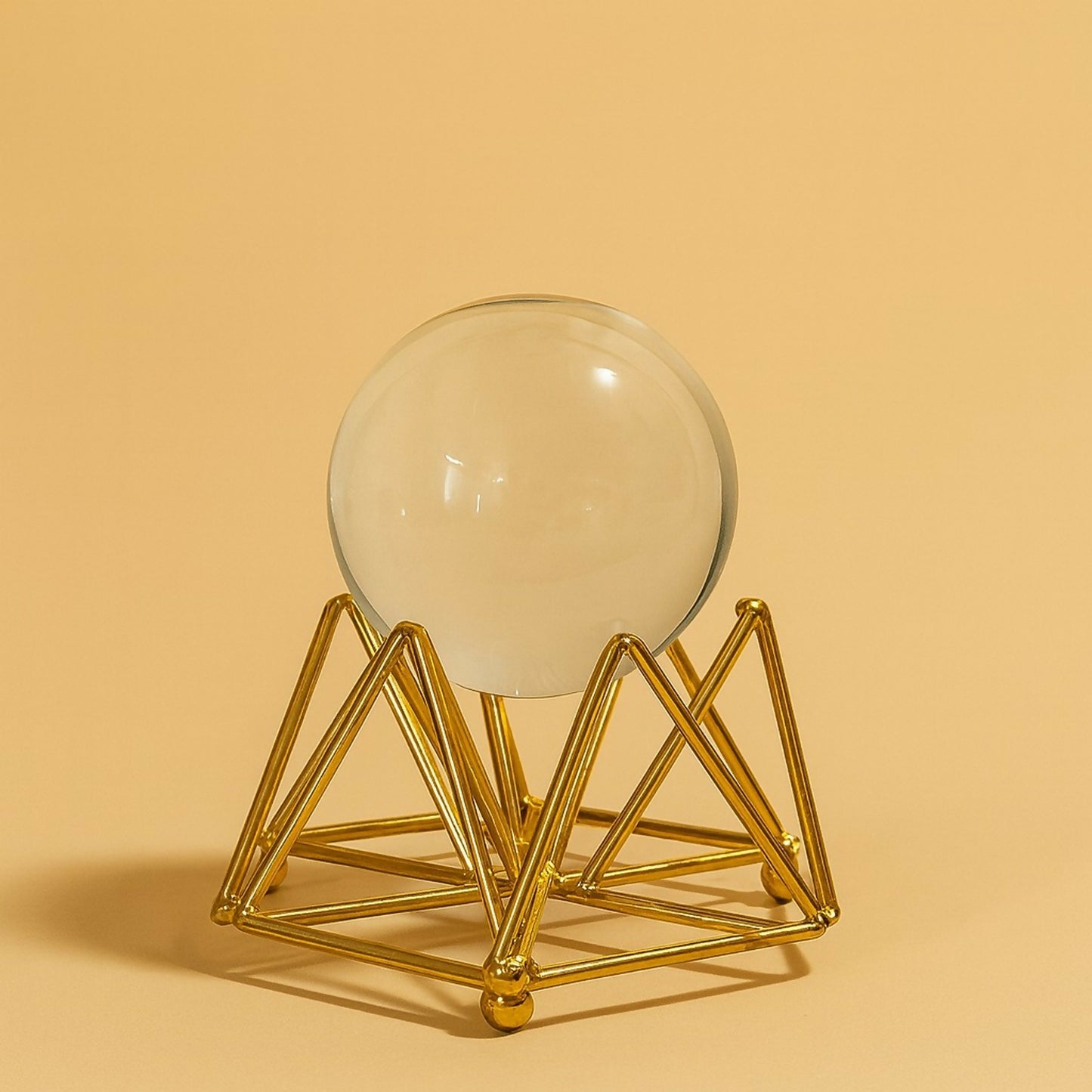 Decorative Crystal Ball with Premium Golden Geometric Stand for Home Office Desk | Clear Glass Sphere Showpiece for Table Decoration, Vastu, Meditation, Feng Shui, Gifting | Modern Luxury Home Décor Ornament