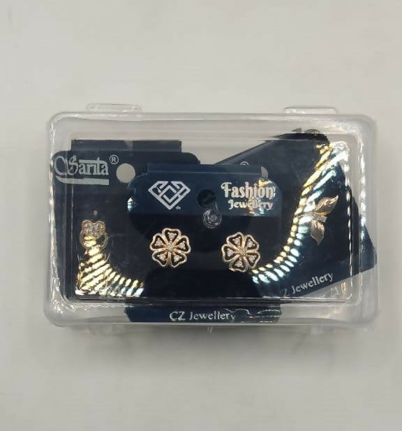 Gold Stud Earrings: Heart, Flower & Butterfly for women and girls Combo Pack of 3