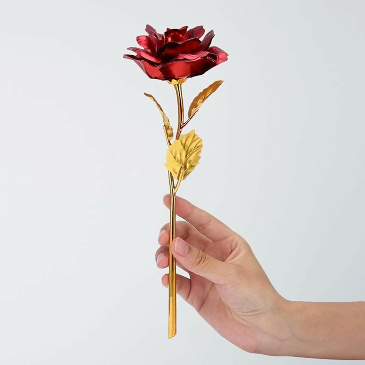 Luxury 24K Gold Plated Artificial Rose Set of 3 | Red & Gold Eternal Roses for Love Gift, Anniversary, Valentine’s Day & Home Décor | Metal Stem Romantic Gifting Flower Set with Gift Box