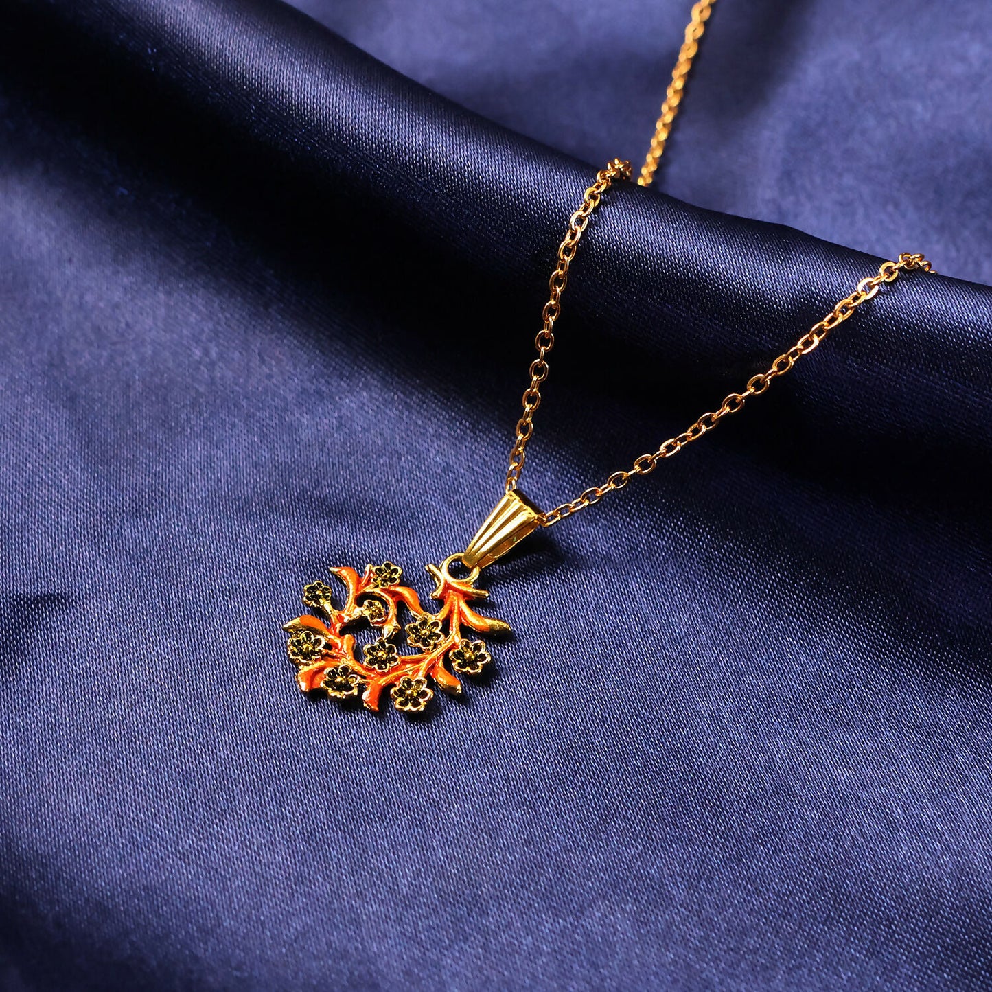 Traditional Floral Vine Design Pendant Necklace with Chain for Women