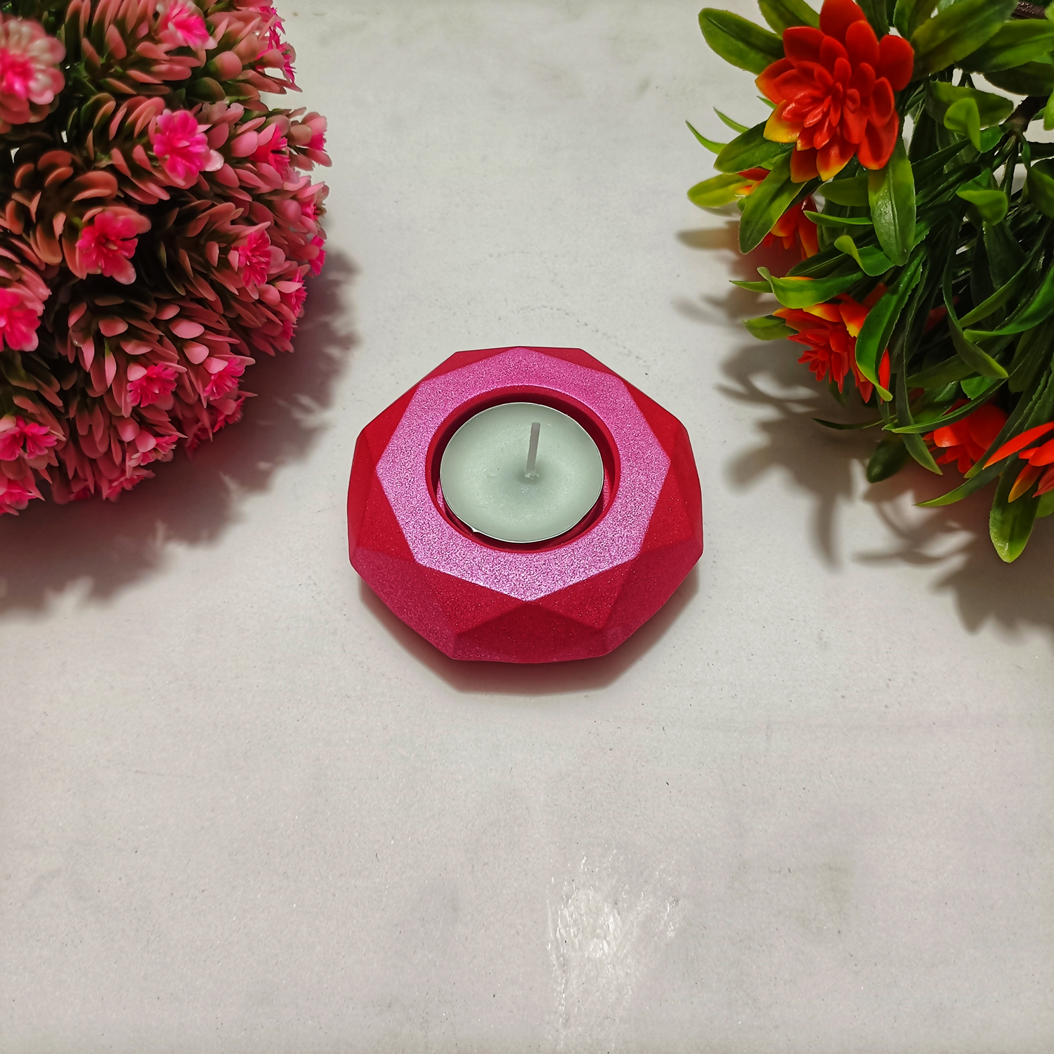 Handmade Diamond Diya – Metallic Pink| Layered Tealight Holder for Diwali, Pooja & Home Décor | Unique Festival Gift Item