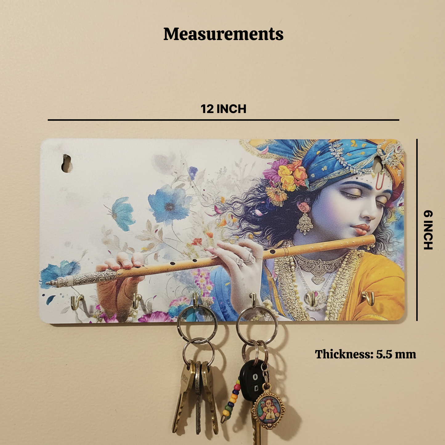 Installation setup of the devotional Lord Krishna key holder for home entrance