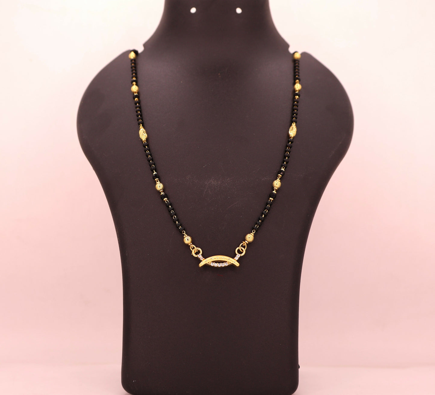Modern Gold Plated Curved Mangalsutra with AD