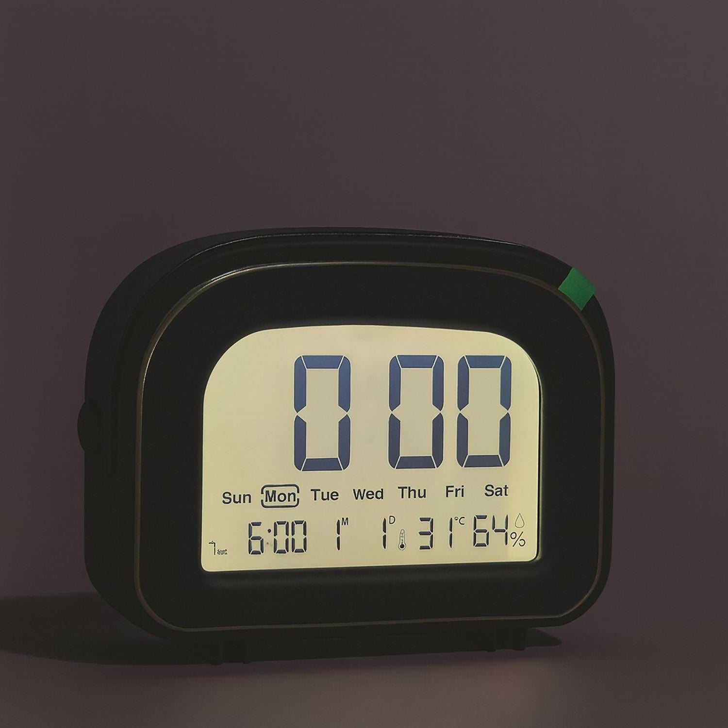 Black Digital Alarm Clock with Backlight, Large LED Screen, Snooze Function, Temperature & Humidity Display, Battery Operated Desk and Bedside Clock for Bedroom, Office, Kids & Travel