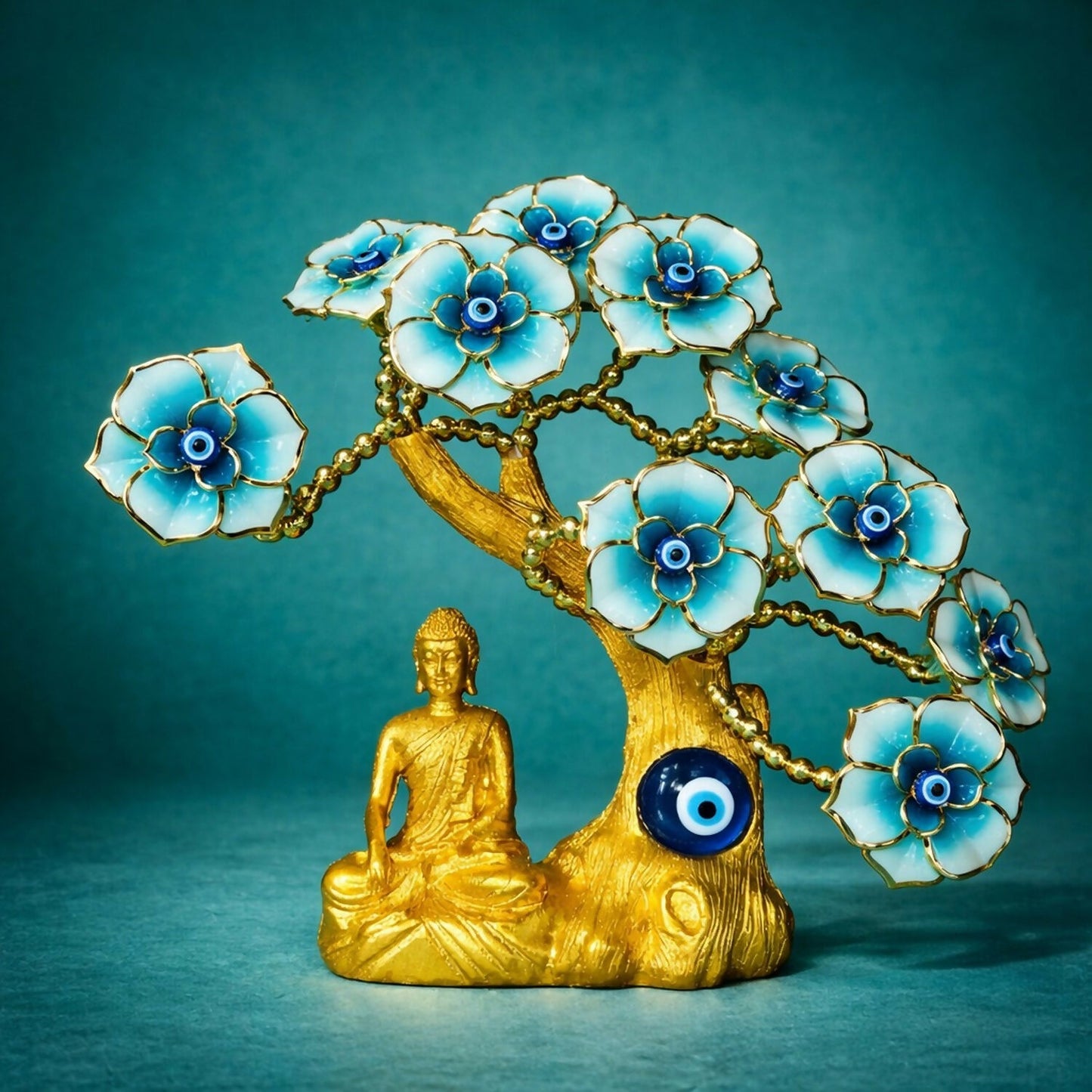 Buddha Tree Showpiece with Evil Eye Flowers for Home, Office & Pooja Decor