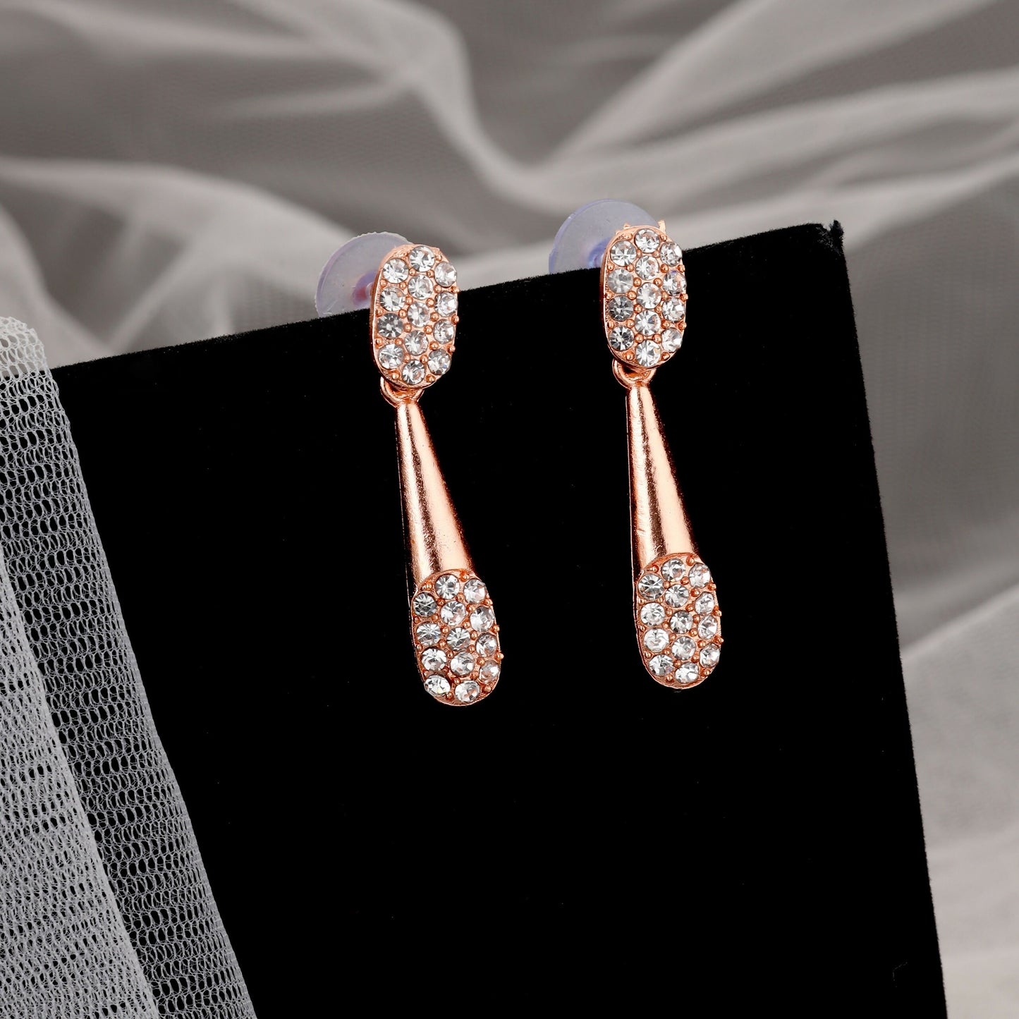 Chic Rose Gold-Toned American Diamond Tassel Necklace Set