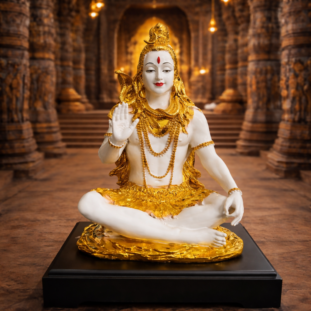 Lord Shiva Meditating Idol with Golden Finish Decorative Showpiece
