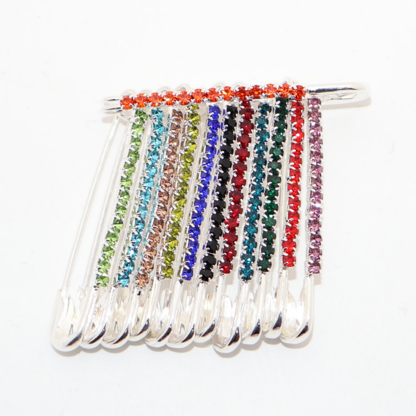 Multicolor Crystal Dangle Saree Pin Brooch - Rainbow Rhinestone Scarf Pin