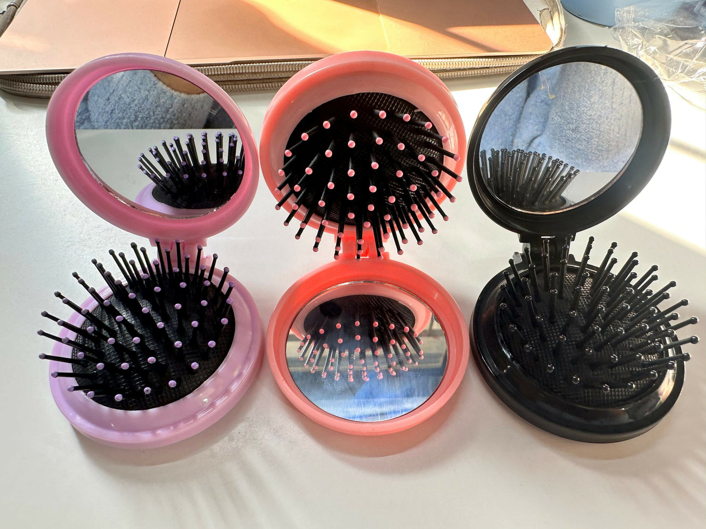 Foldable Hair Brush with Mirror Compact Travel Hair Comb for Women & Girls(COLOR MAY VARY)