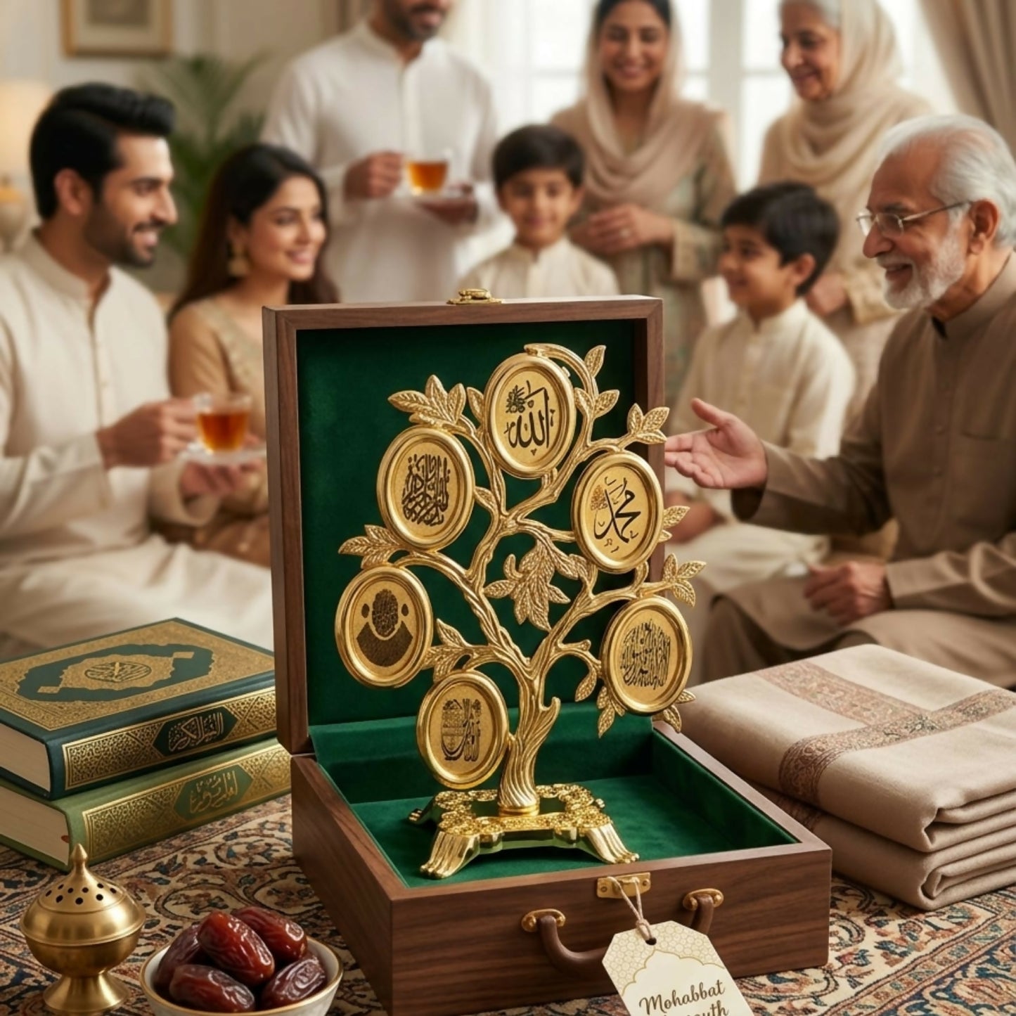 Luxury Islamic Calligraphy Tree Decor Allah Muhammad Names Golden Tabletop Frame