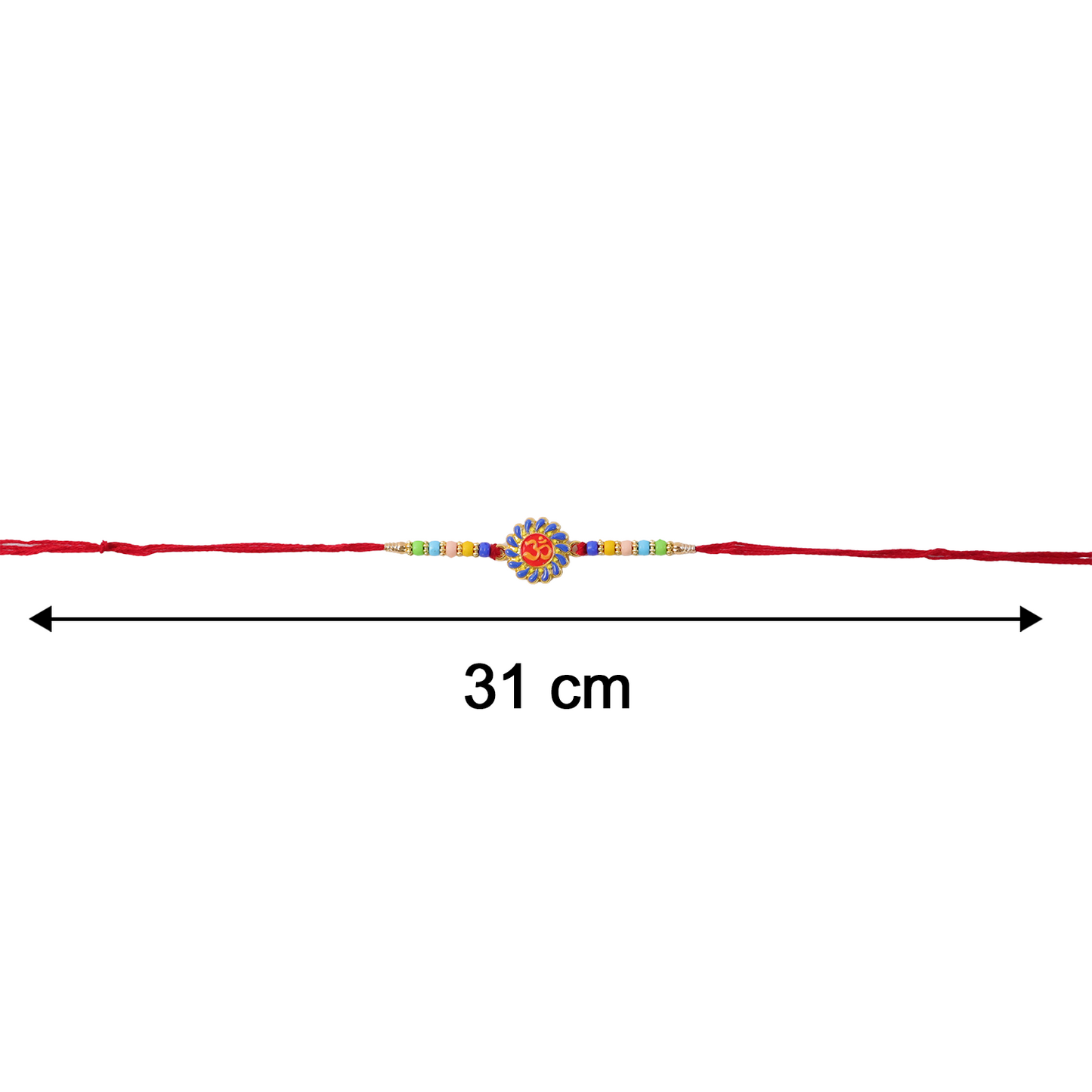 Size details of Om Designer Rakhi displayed on chart