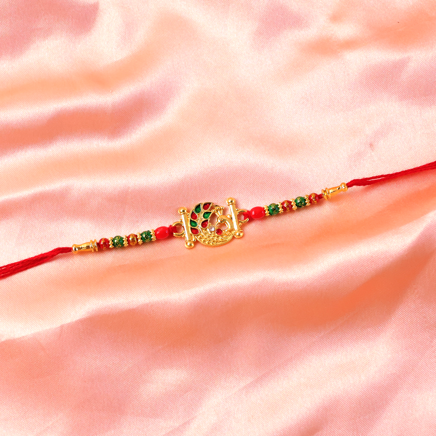 Side view of Artistic Peacock Designer Rakhi