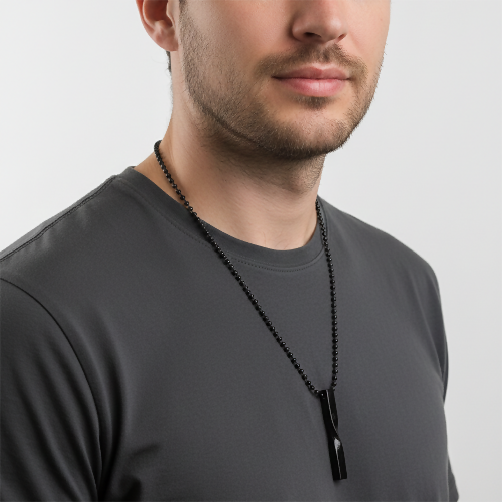 Black twisted bar chain pendant with clasp detail