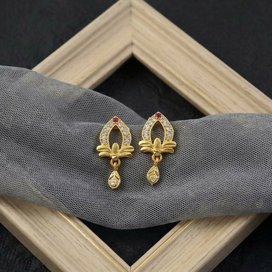 Designer Gold Earrings with Elegant Teardrop Cut & Crystal Work