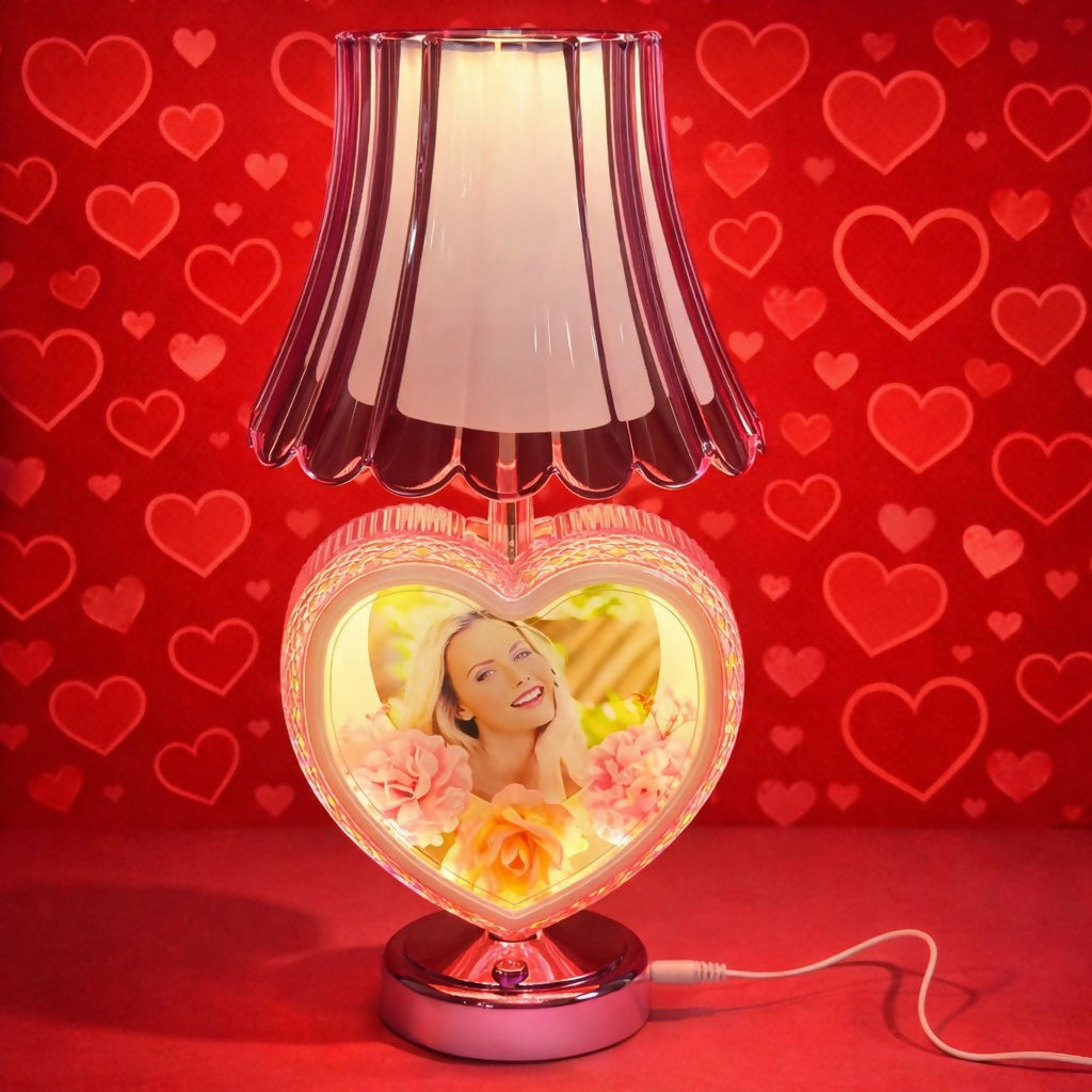 Heart Shape Photo Table Lamp with Shade for Bedroom & Gift Decor