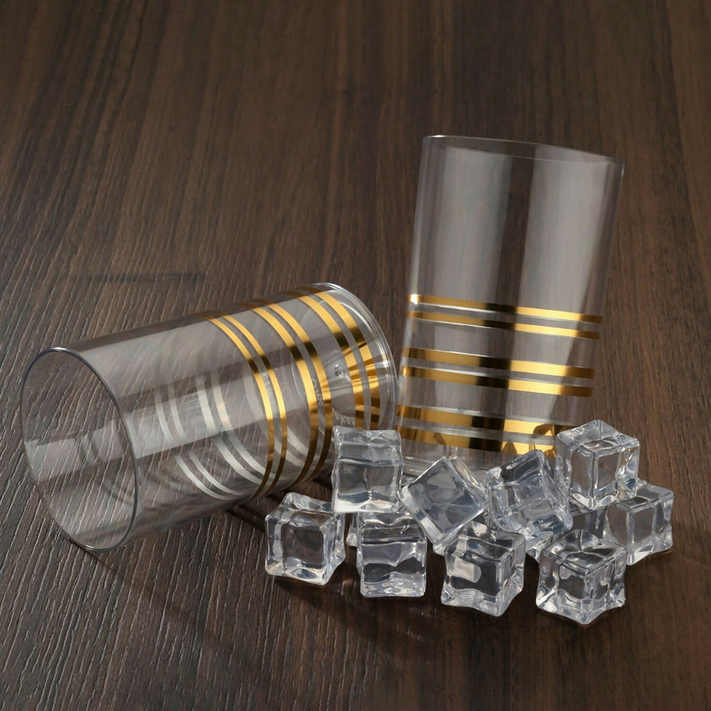 Gold Strip Design Plastic Glass (pack of 6)