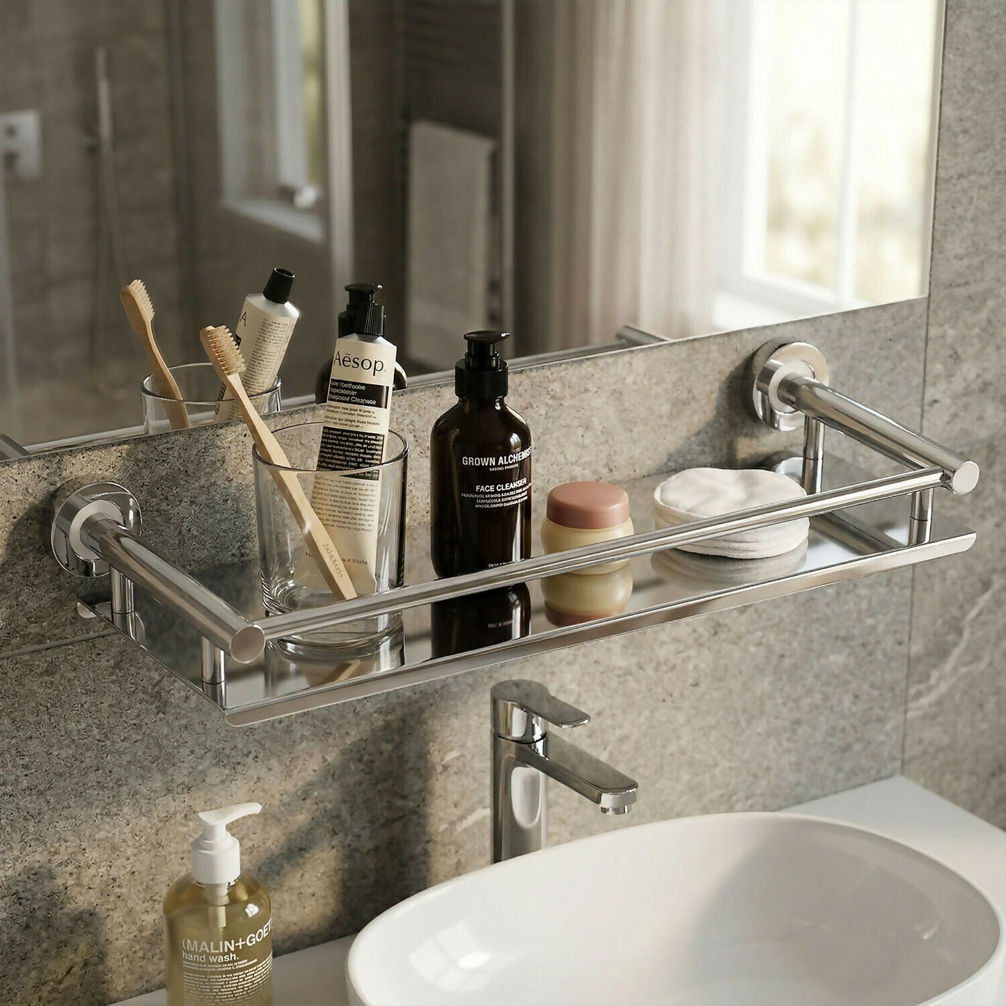 Premium Stainless Steel Wall Mounted Bathroom Shelf Rack Organizer