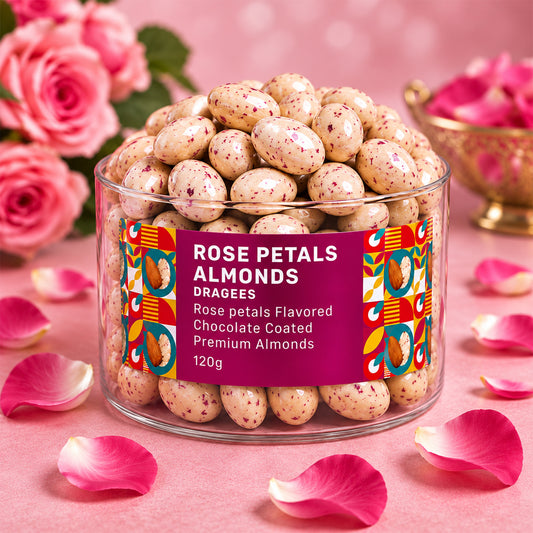 Rose Petals Almond Dragees Premium Whole Almonds in Rose Chocolate Coating (120g)