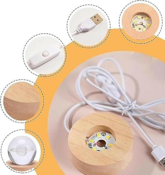3D Crystal Cartoon Character Night Lamp with Wooden Base, USB Powered