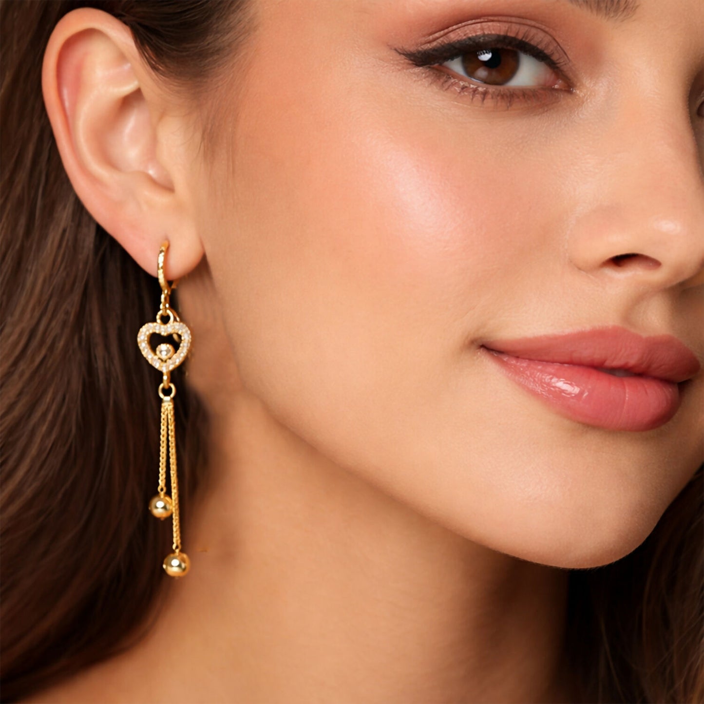 Rose Gold-Tone Crystal Heart Tassel Drop Earrings for Women