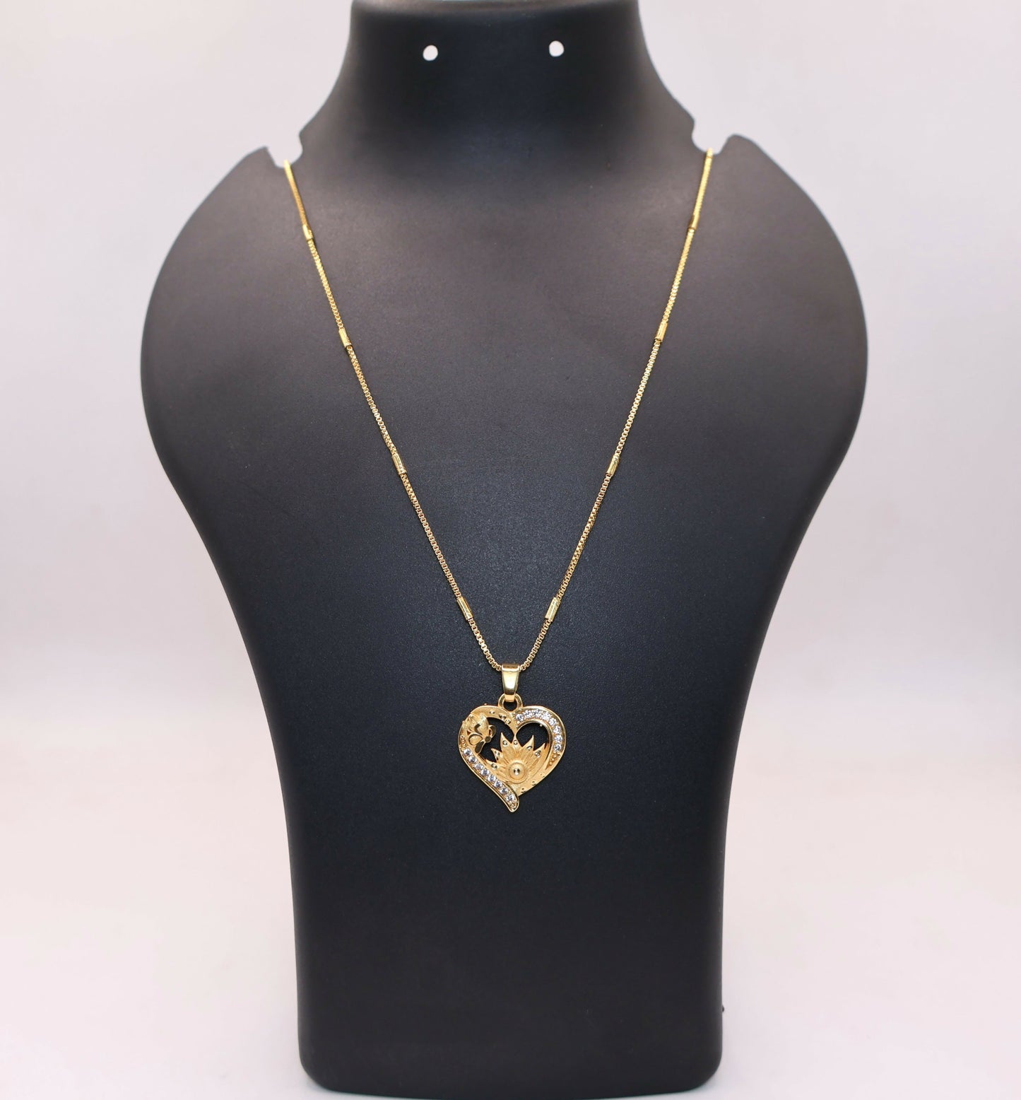 Gold Plated AD Heart Butterfly & Lotus Pendant Necklace For women and girls