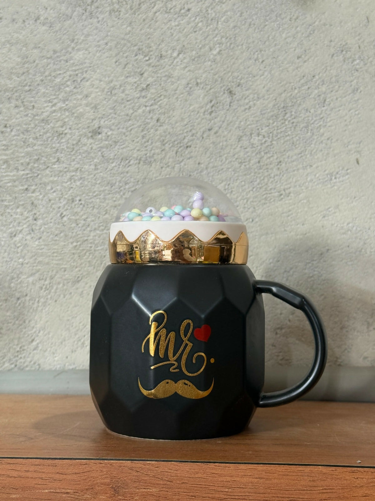 Premium MR Snow-Globe Ceramic Mug with Golden Crown Lid | Gift for Him | 400 ml