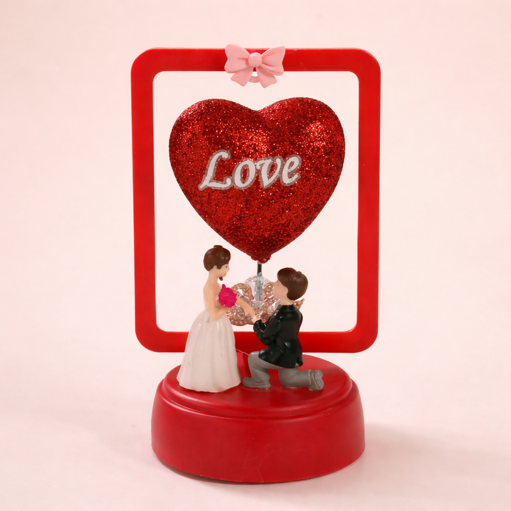 Romantic Proposal LED Showpiece with Heart & Couple Figurine for Gifting