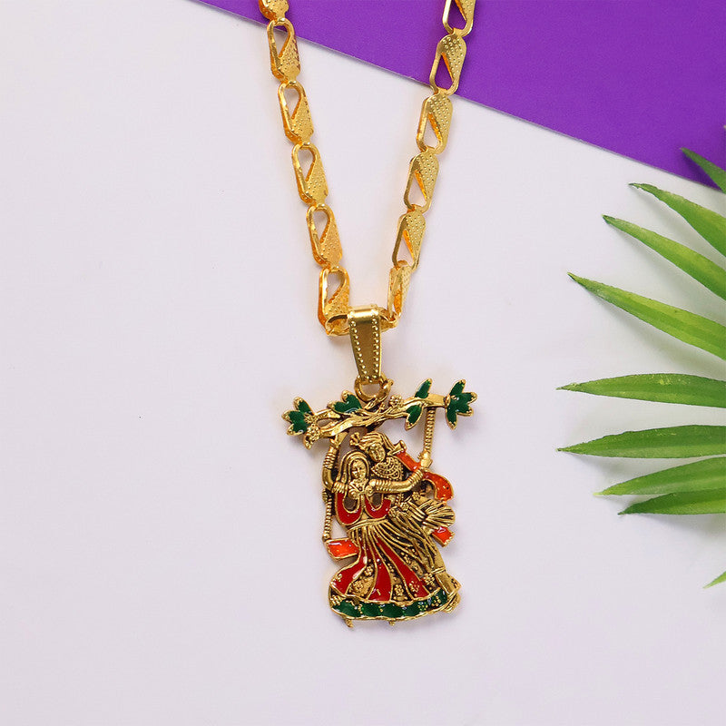 Radha Krishna Devotional Pendant with Designer Chain