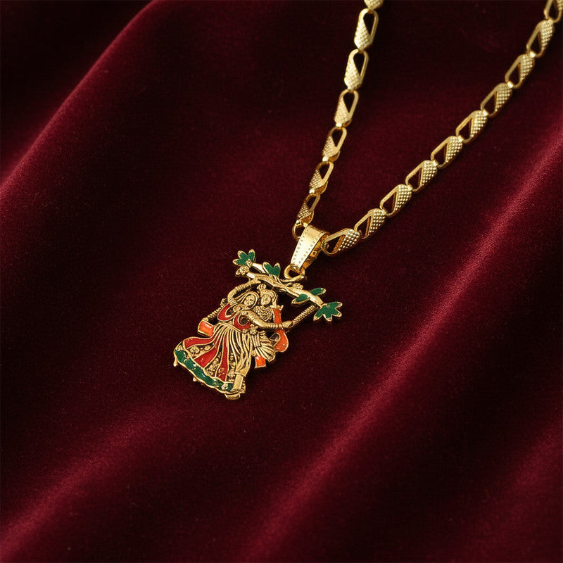 Radha Krishna Devotional Pendant with Designer Chain
