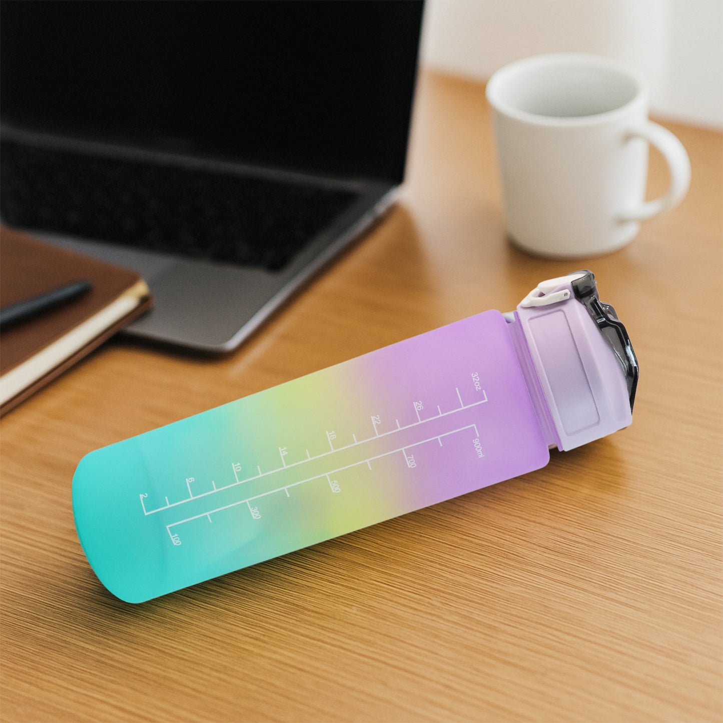 Motivational Water Bottle with Straw & Time Marker - Leakproof Tritan Portable Gym Bottle for Sports, Hiking & Camping