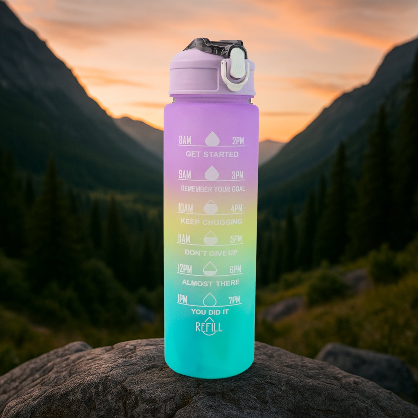 Motivational Water Bottle with Straw & Time Marker - Leakproof Tritan Portable Gym Bottle for Sports, Hiking & Camping