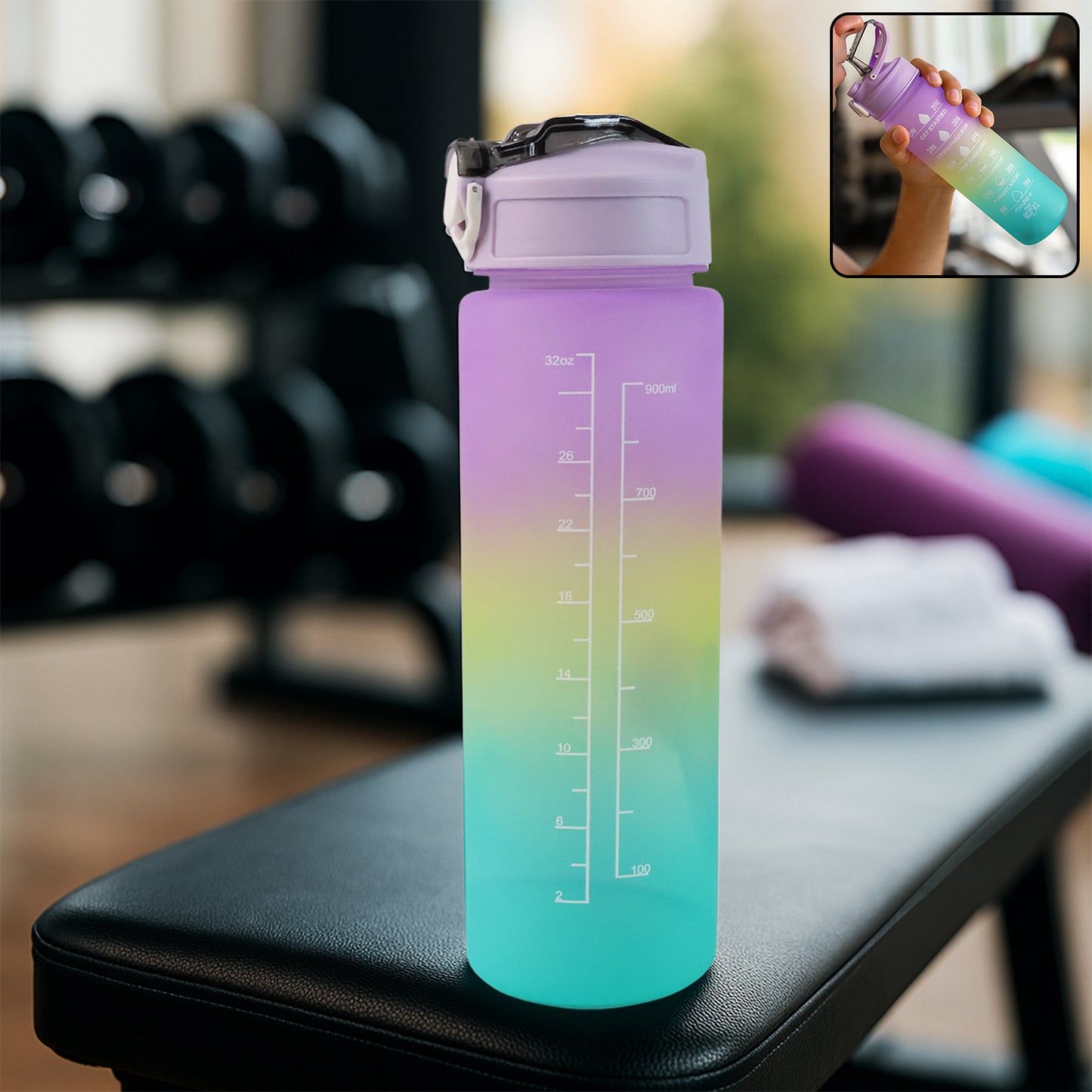 Motivational Water Bottle with Straw & Time Marker - Leakproof Tritan Portable Gym Bottle for Sports, Hiking & Camping