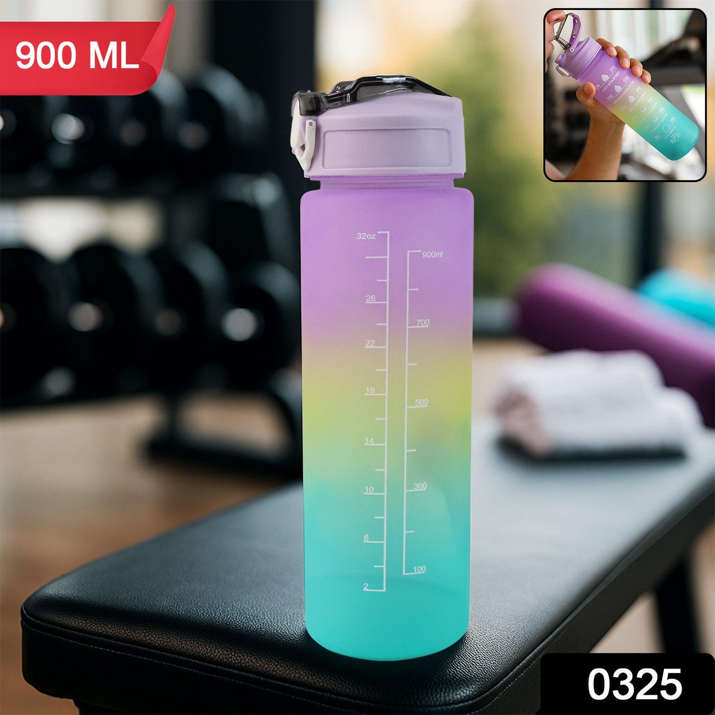 Motivational Water Bottle with Straw & Time Marker - Leakproof Tritan Portable Gym Bottle for Sports, Hiking & Camping