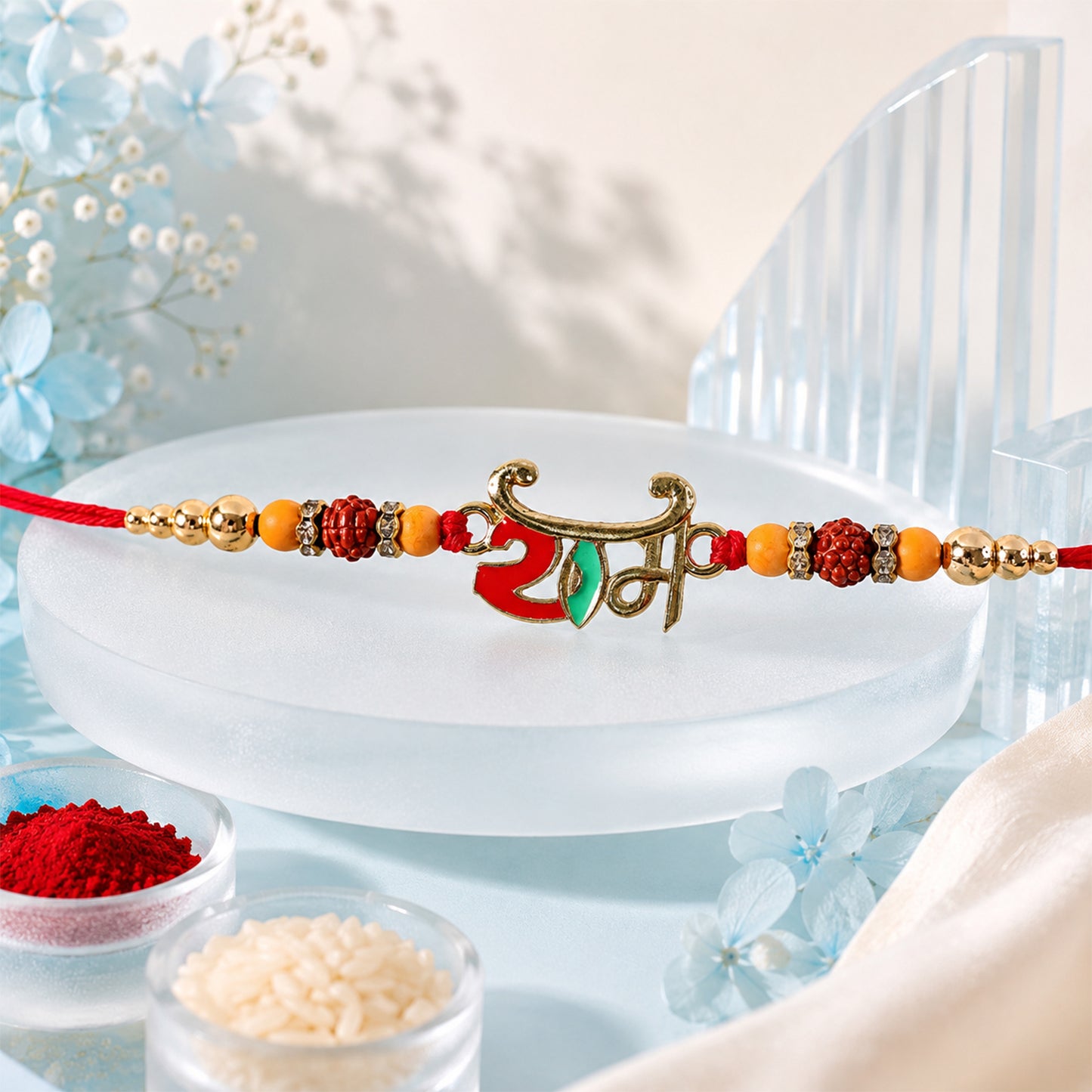 Ram Name Rakhi – Stylish Enamel Leaf Design for Raksha Bandhan
