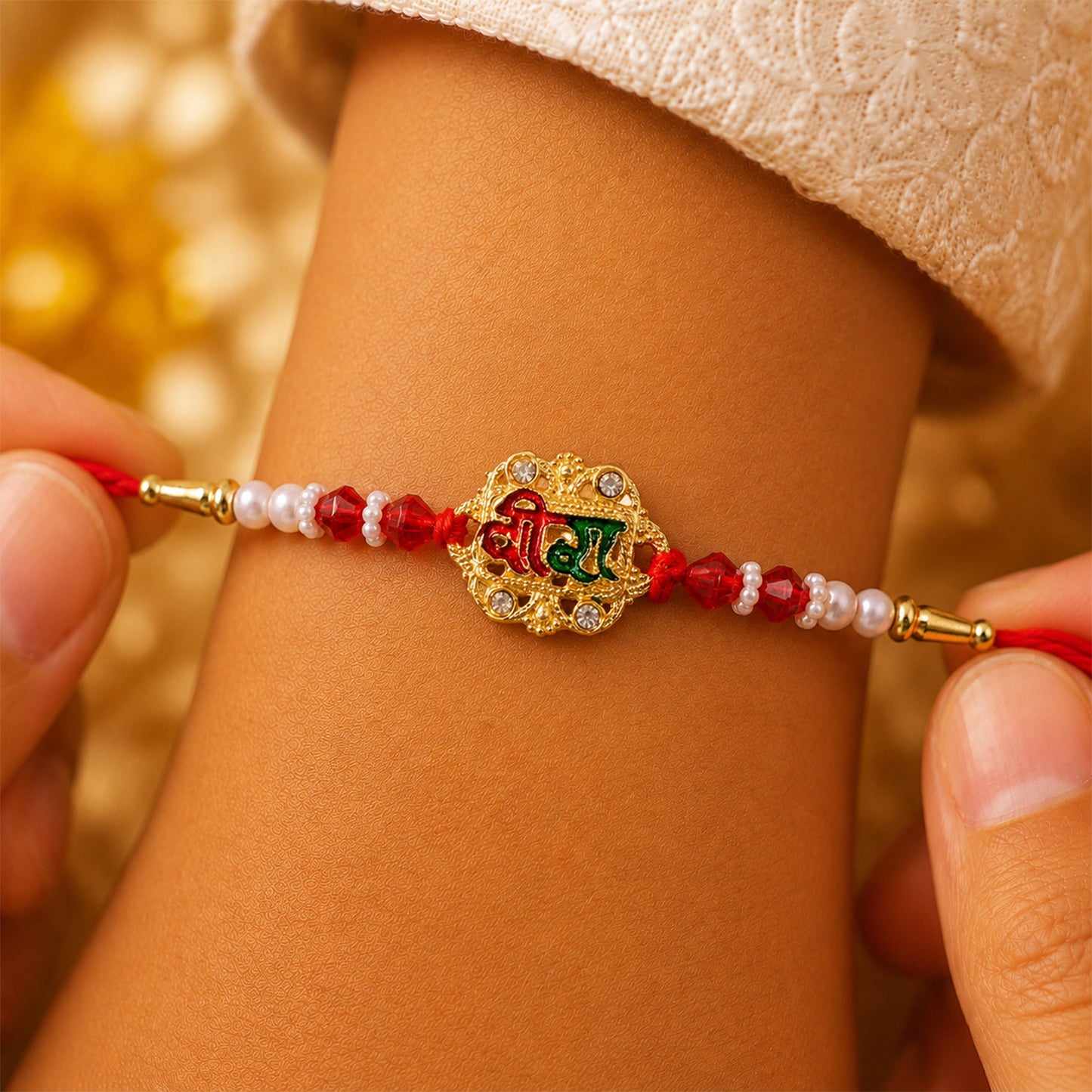 Veera Rakhi with Rudraksha – Elegant Stone Studded Design