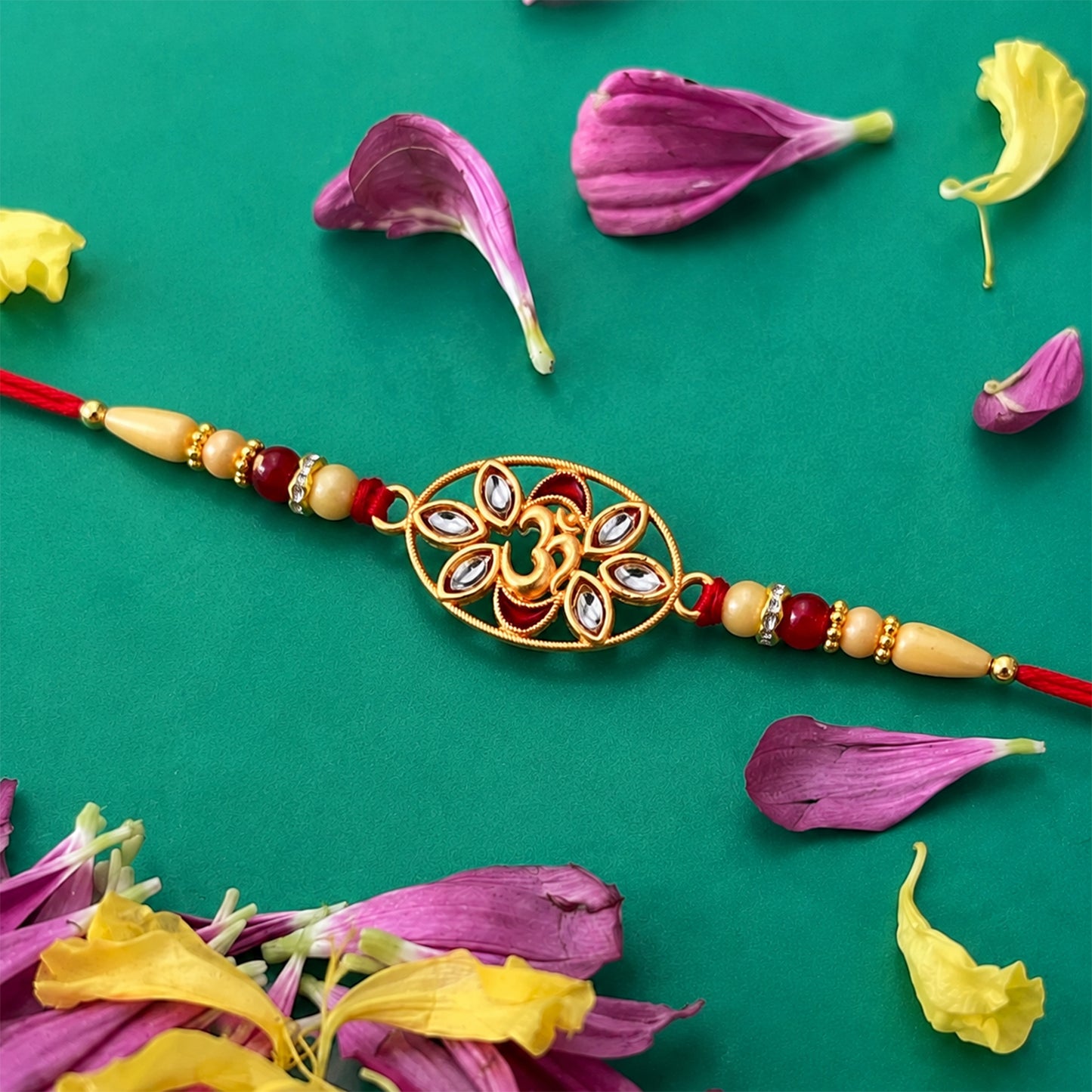 Om Kundan Rakhi with Pearl Beads for Rakshabandhan
