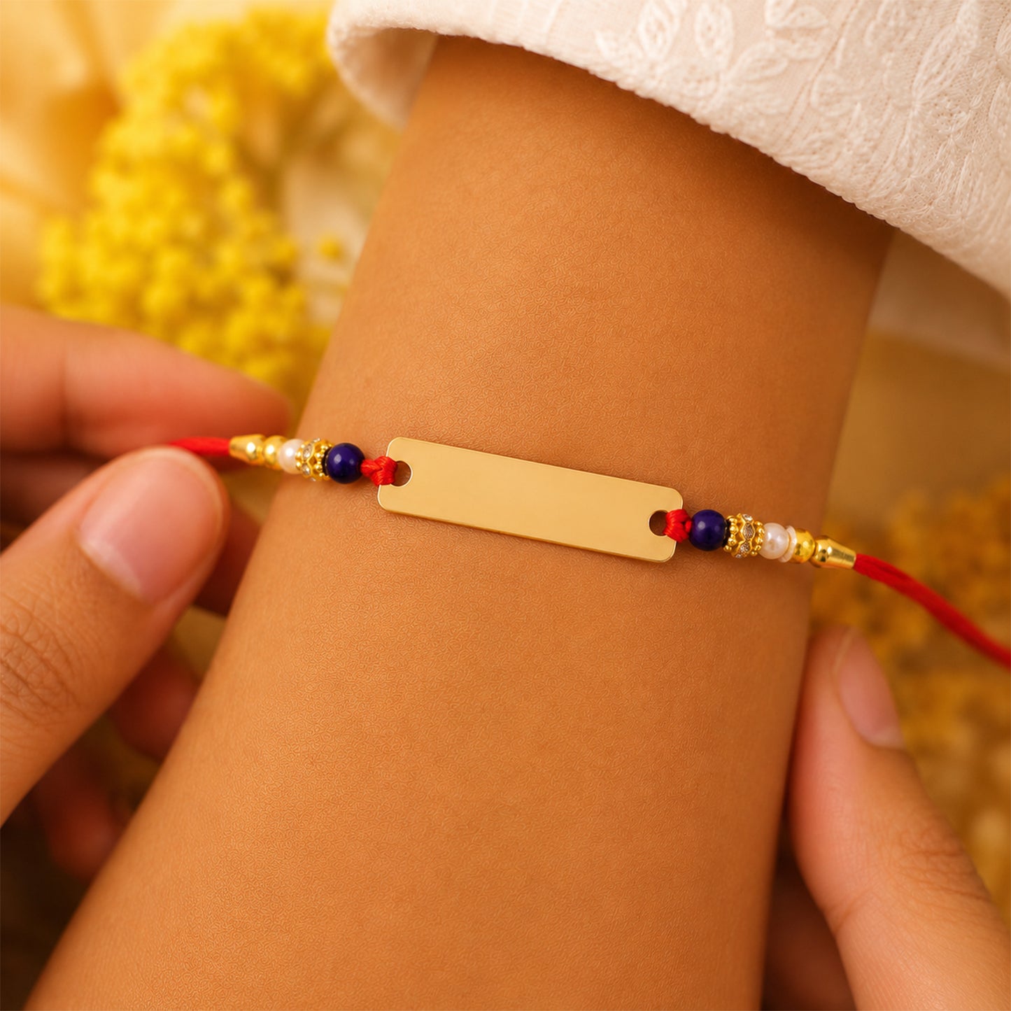 Customized Name Rakhi Personalised Golden Finish Plate for Brother (1 Pc)