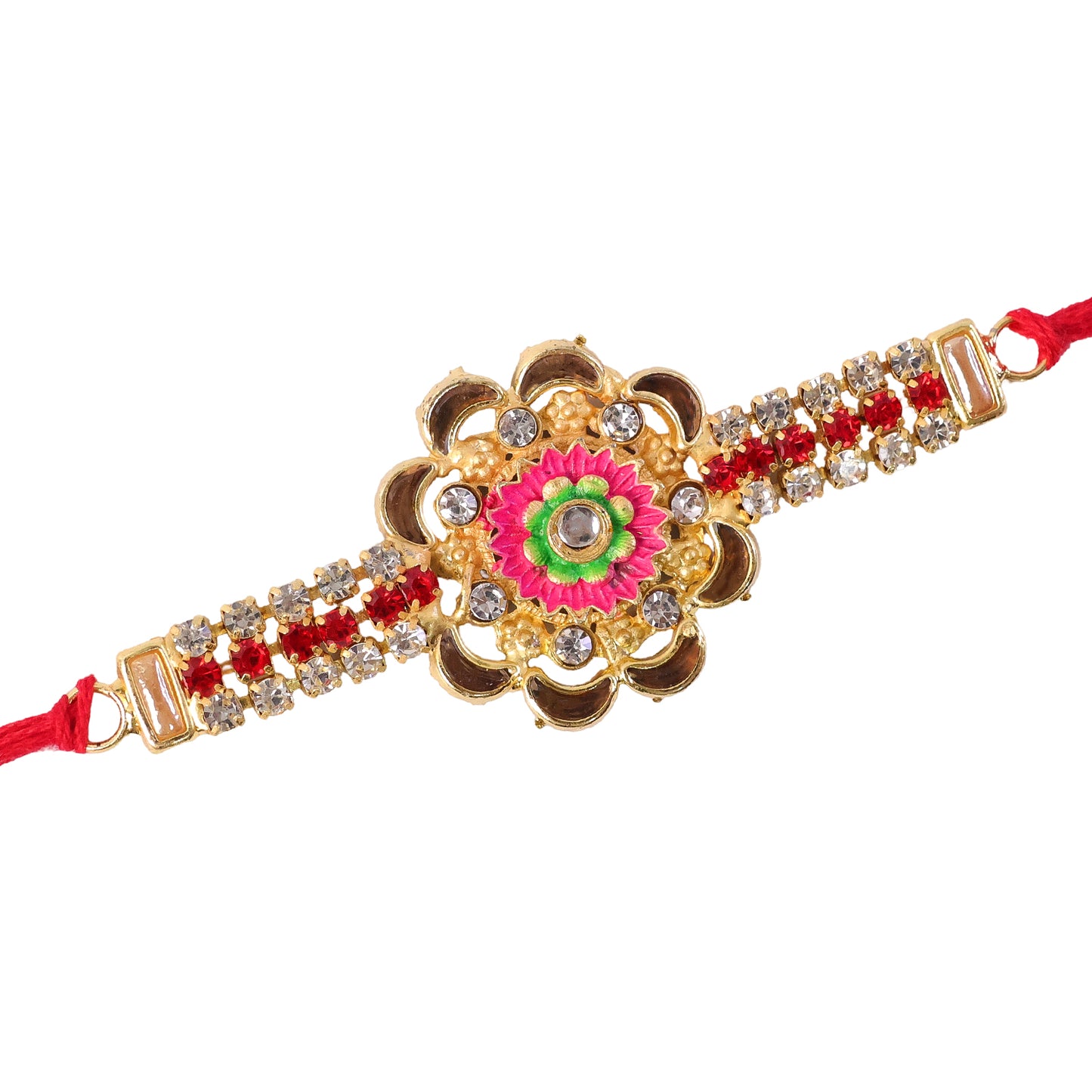 Diamond Rakhi – Stone Studded Floral Design with Colorful Enamel