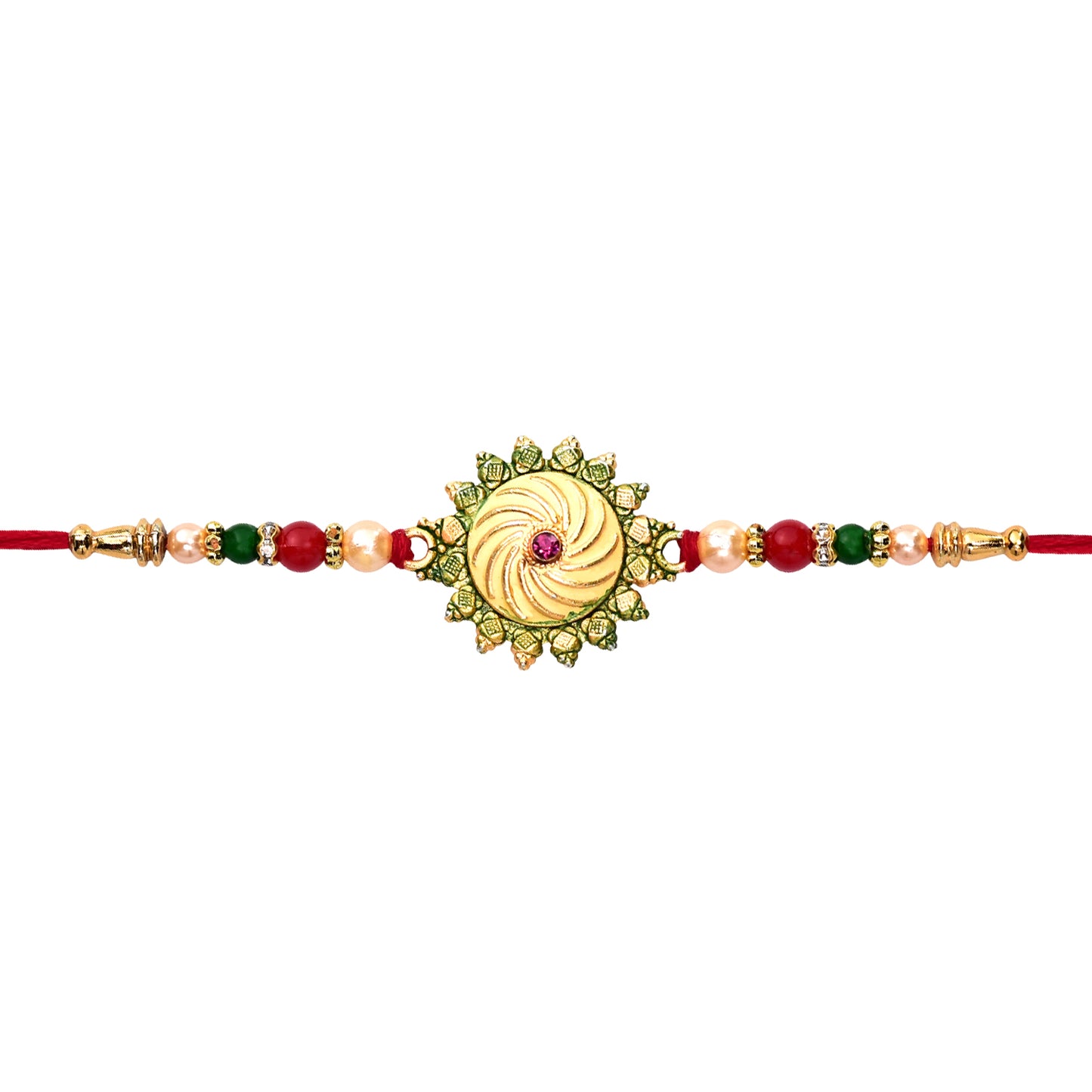 Round Shape Rakhi with Stone and Bead Work for Rakshabandhan