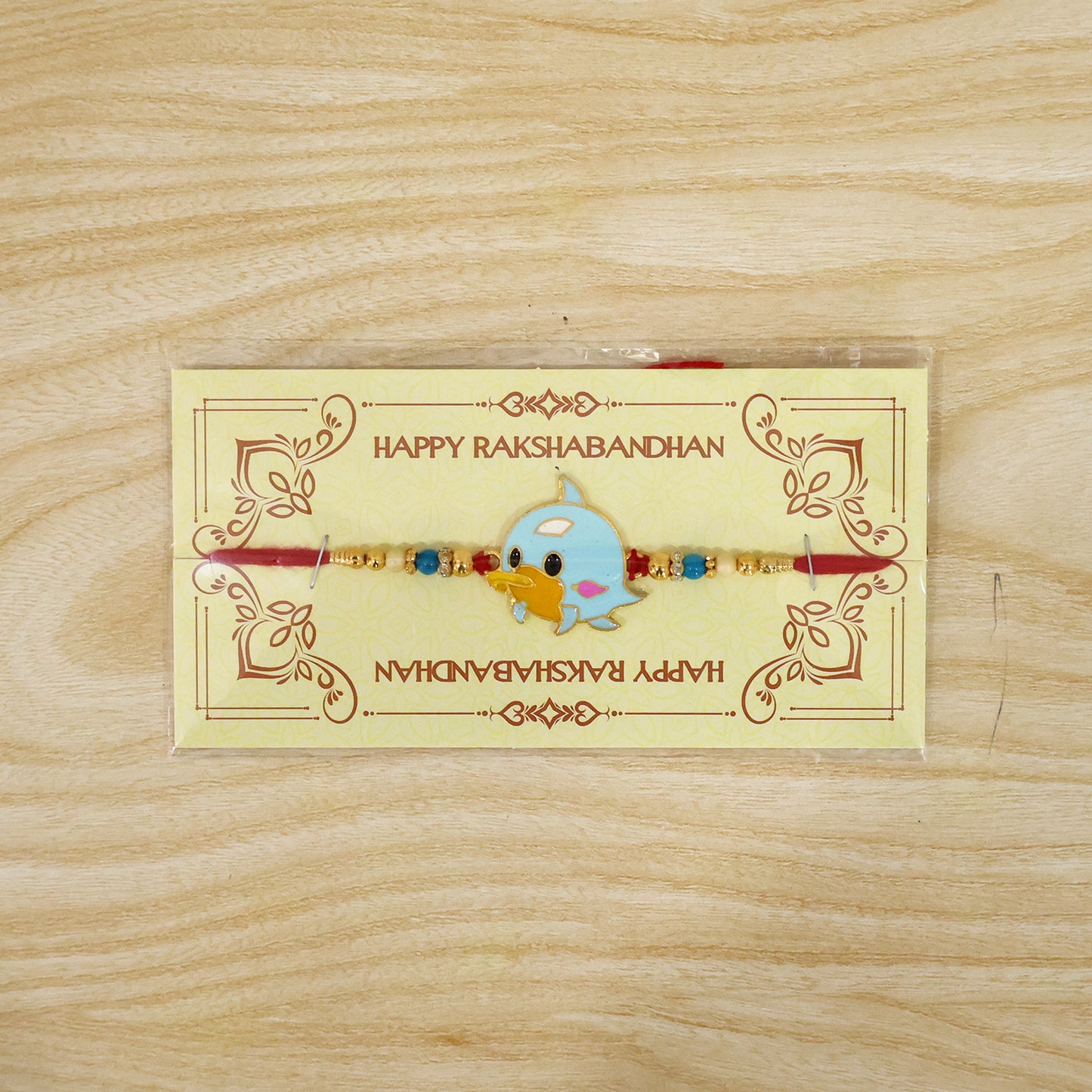 Front view of the handcrafted Rakshabandhan Rakhi for festive celebrations.