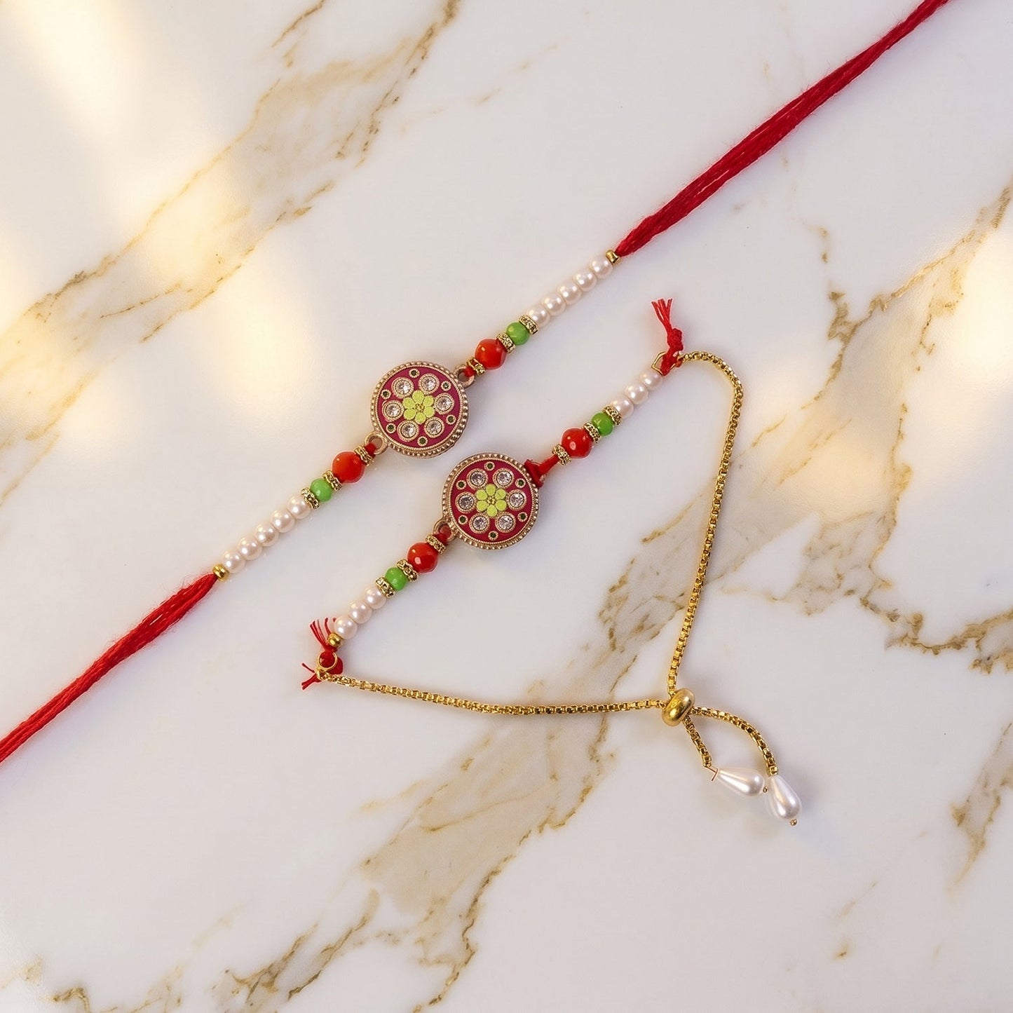 Side view of floral stone Rakhi design
