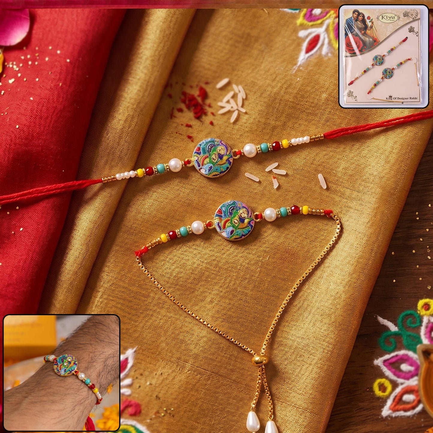 Multicolor Paisley Designer Rakhi with pearl beads