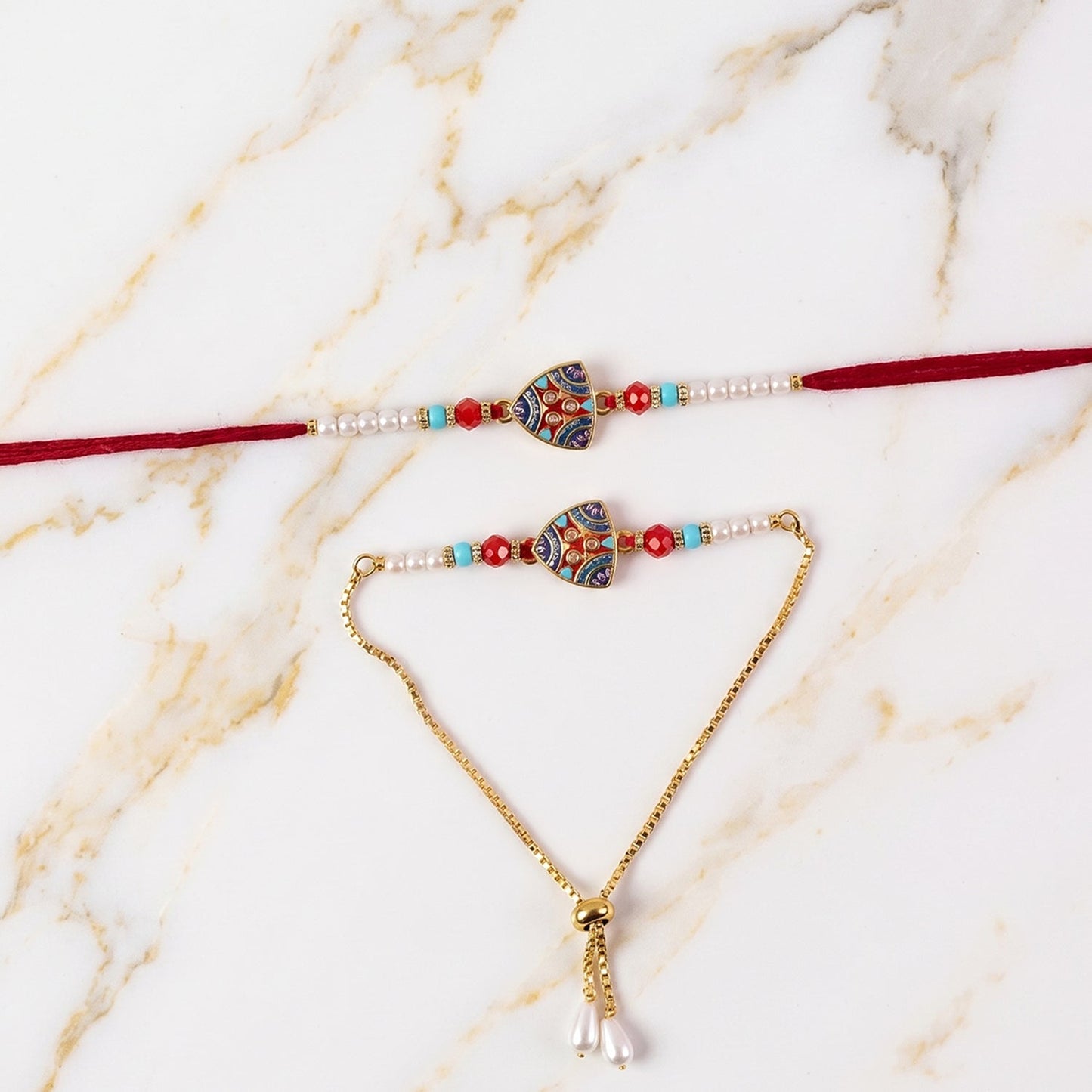 Top view of designer triangle Rakhi
