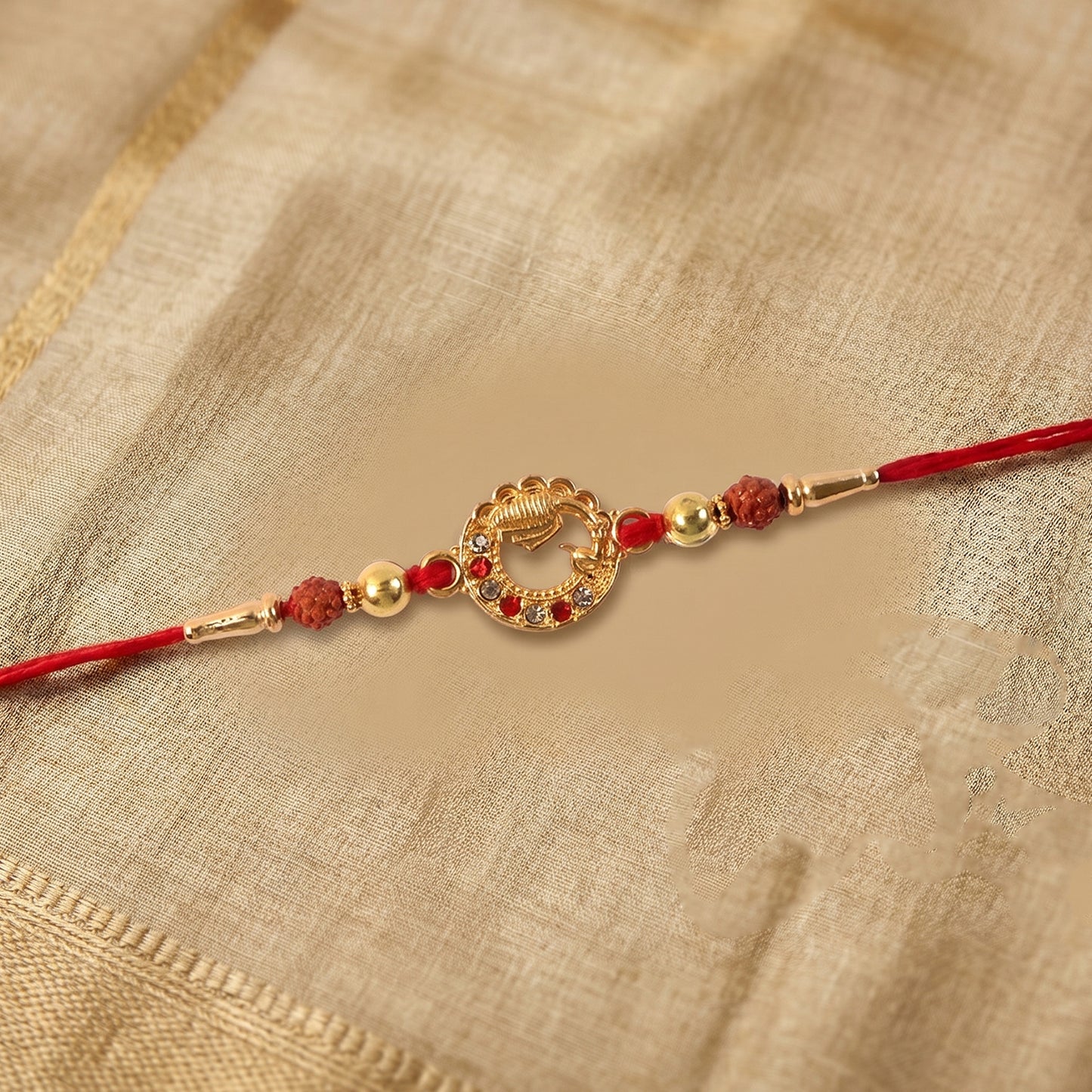 Intricate details of designer Rakhi centerpiece