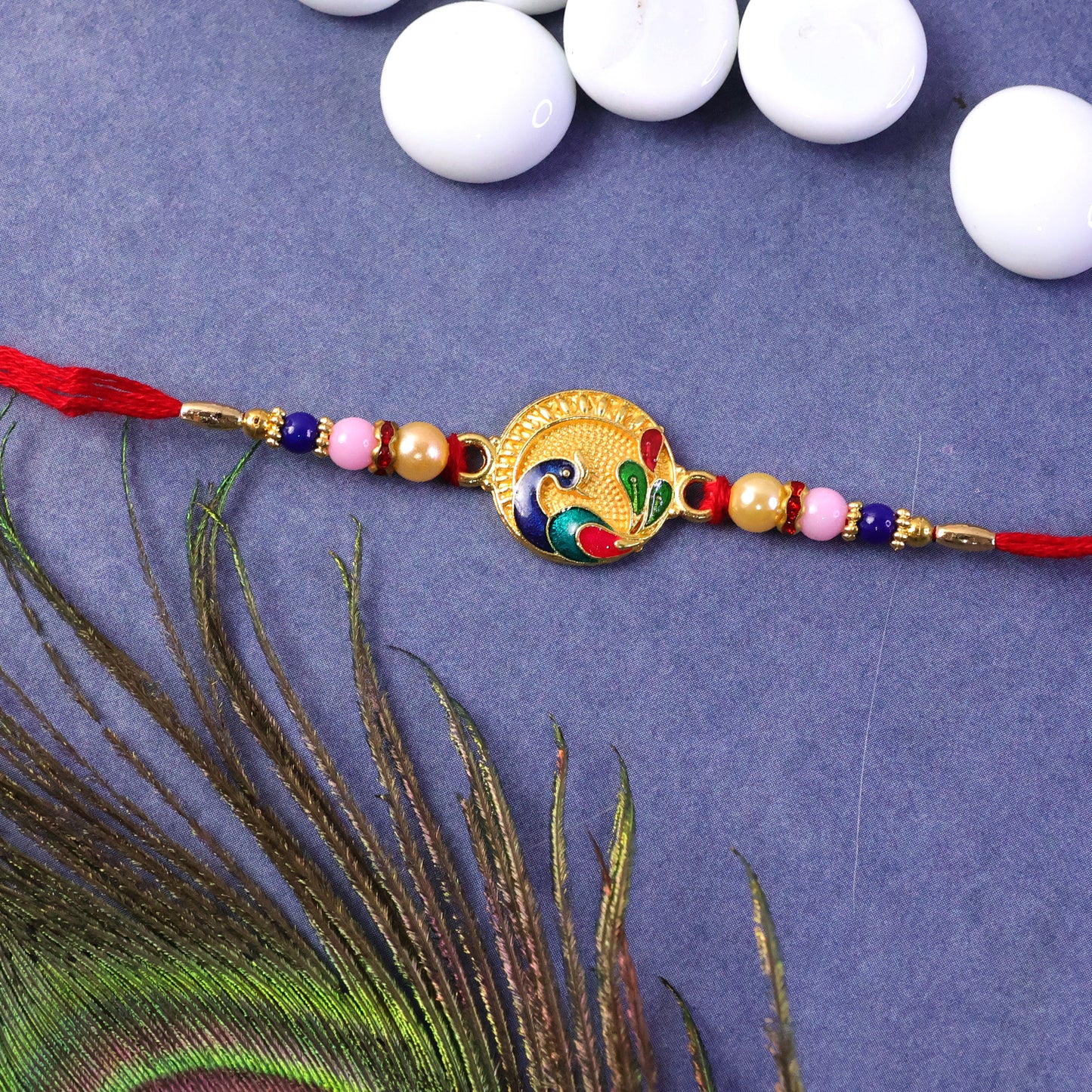 Colorful bead rakhi on display