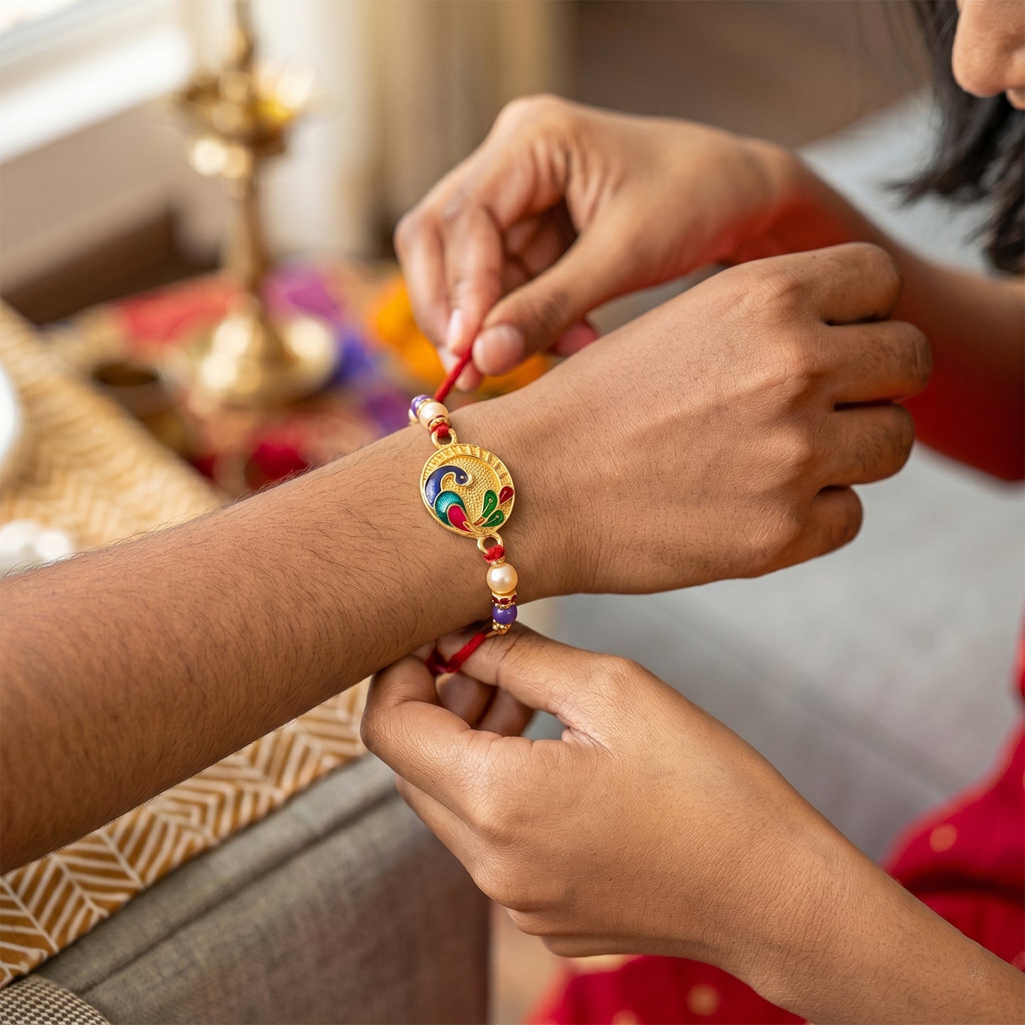 Traditional peacock design rakhi for Rakshabandhan