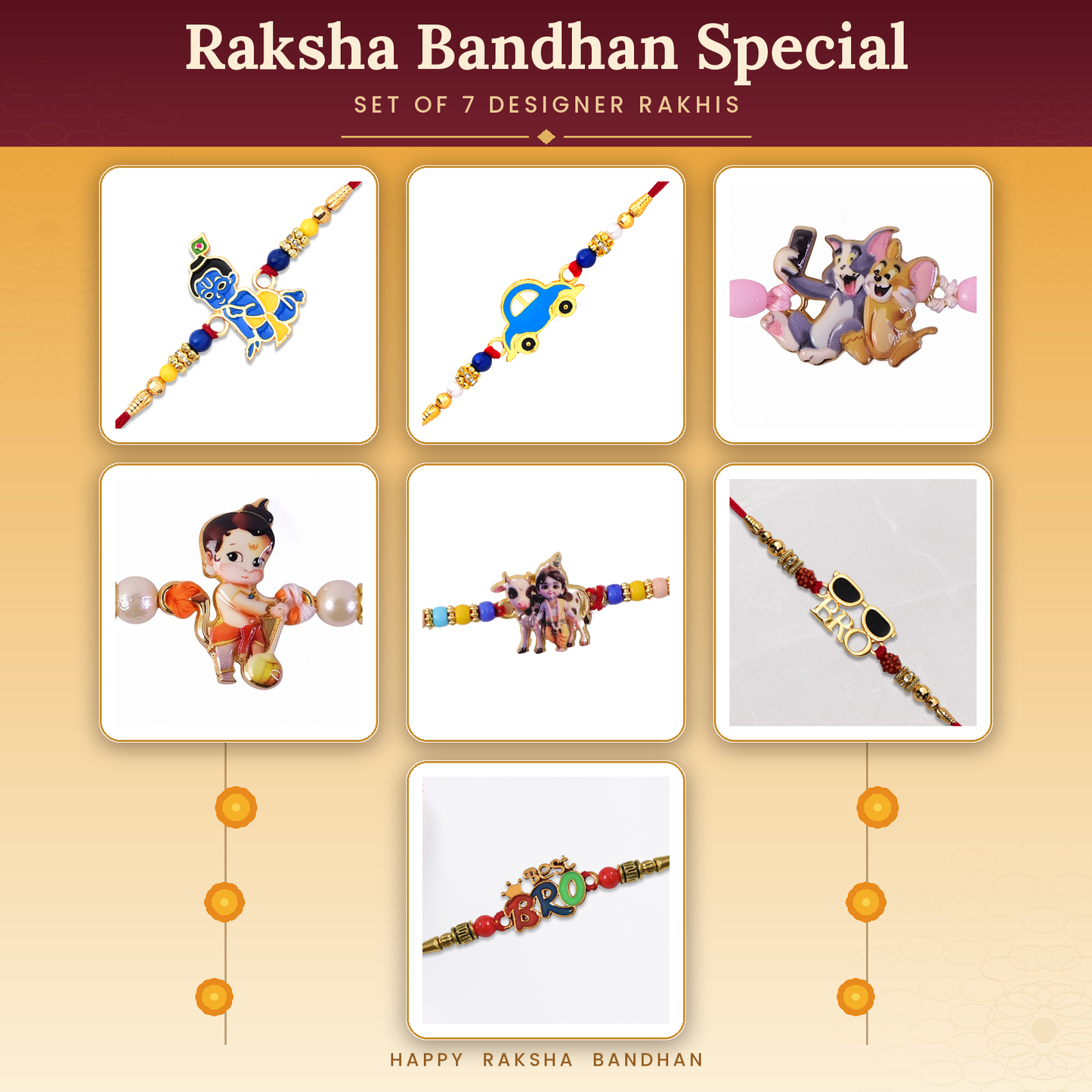 Raksha Bandhan Designer Rakhi Set of 7 for Brother | Kids & Fancy Rakhi
