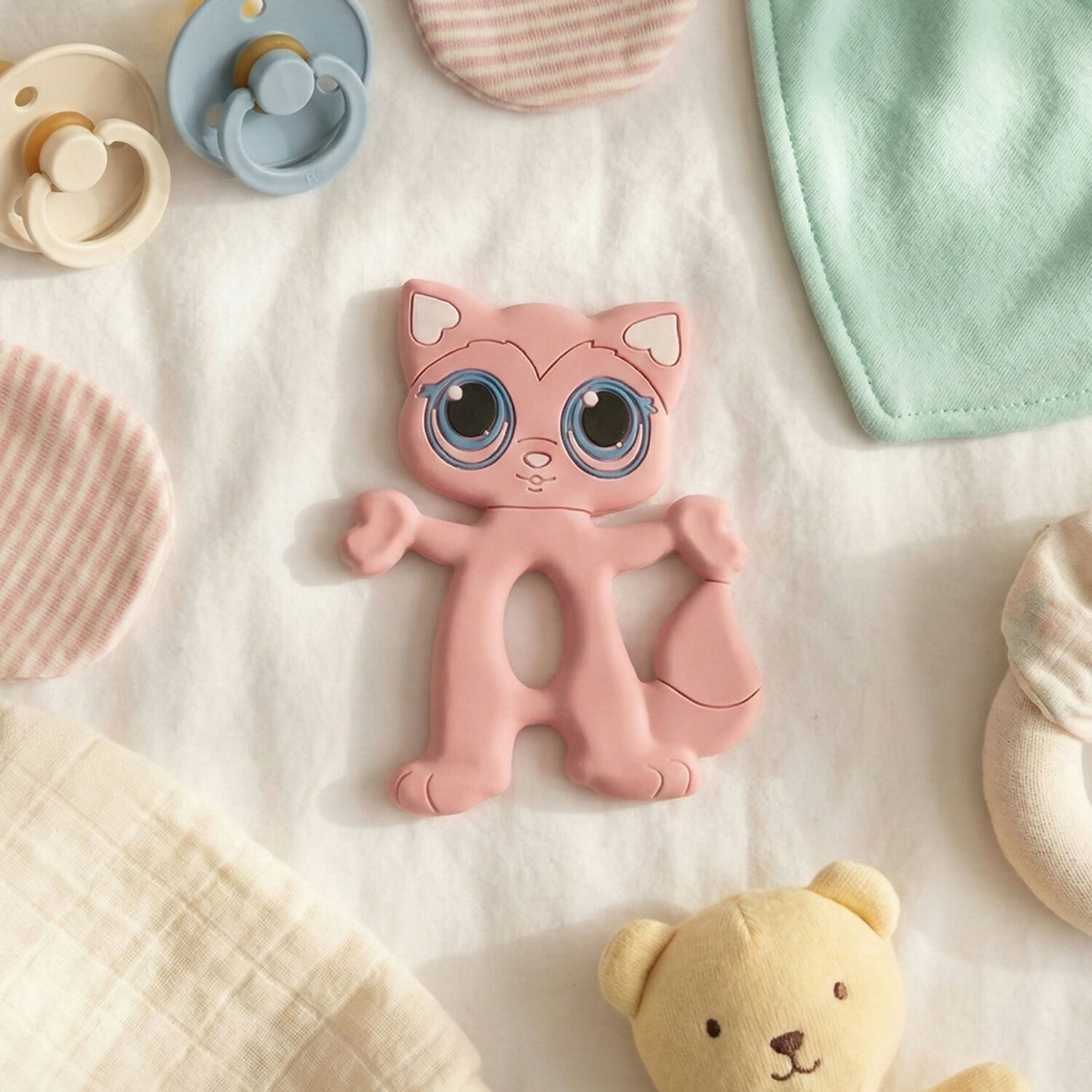 Cute Cat Baby Teether Toy for Soothing Gums with Soft Chewable Surface for Infants