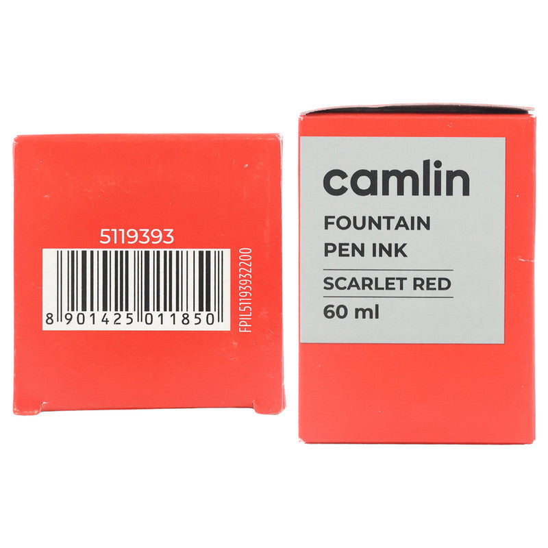 Camlin Scarlet Red Fountain Pen Ink – Smooth Flow Writing Ink for Office & School Use – 60 ml Bottle